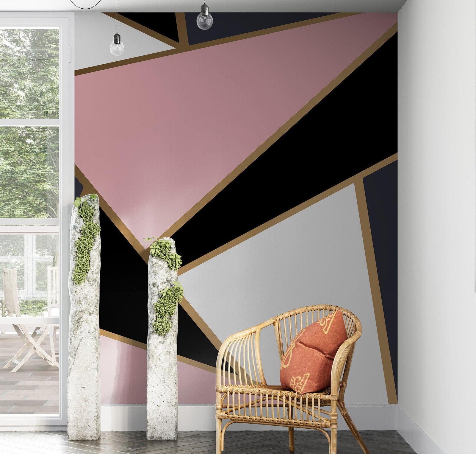 Modern Decor Gold, Black and Pink Mosaic Peel and Stick Wallpaper | Removable Wall Mural #6210