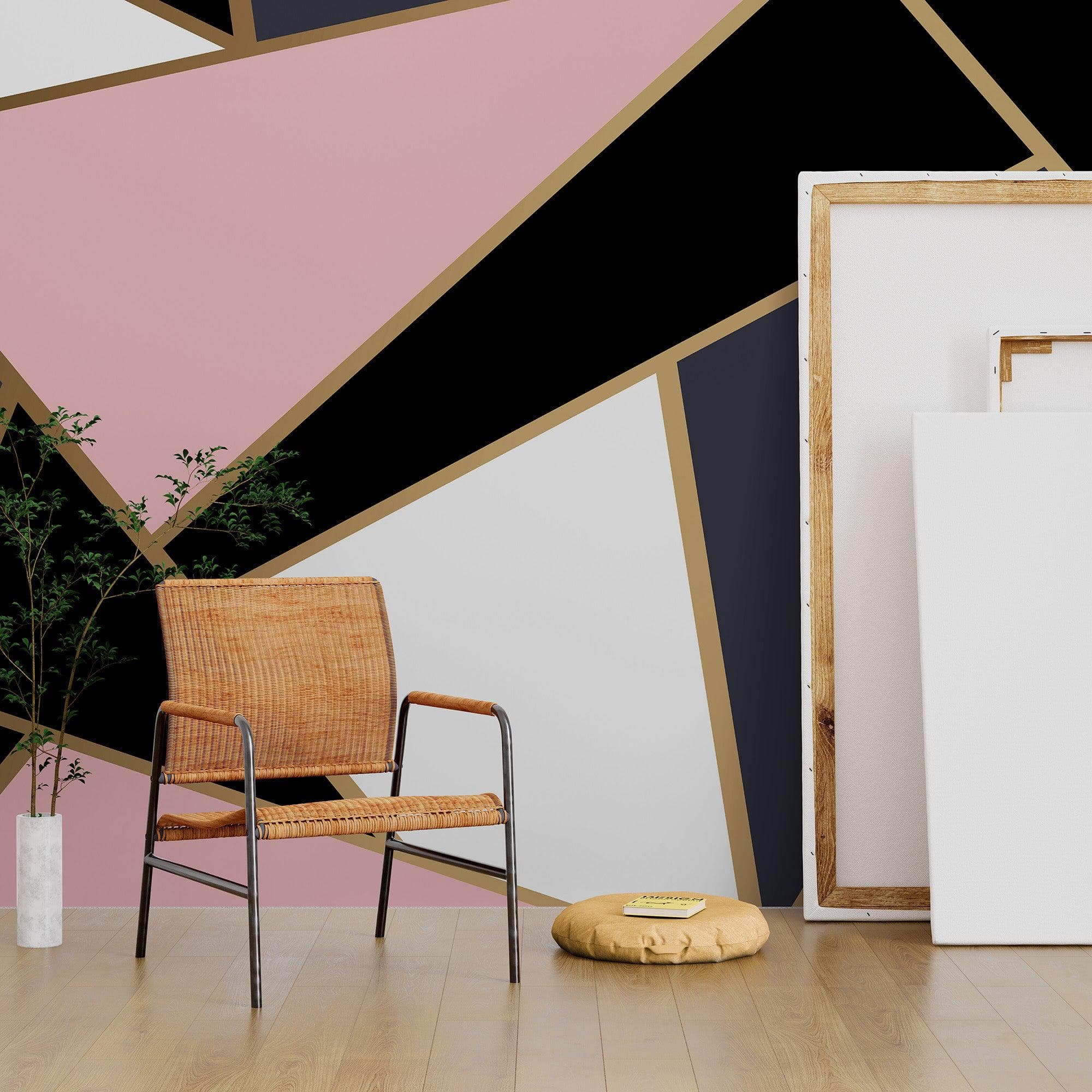 Modern Decor Gold, Black and Pink Mosaic Peel and Stick Wallpaper | Removable Wall Mural #6210