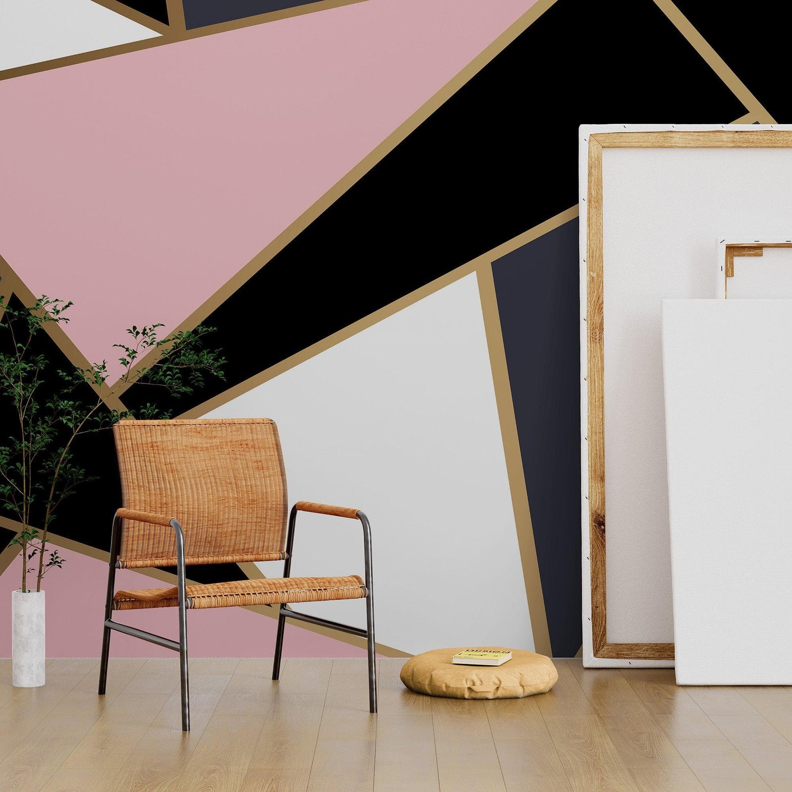 Modern Decor Gold, Black and Pink Mosaic Peel and Stick Wallpaper | Removable Wall Mural #6210