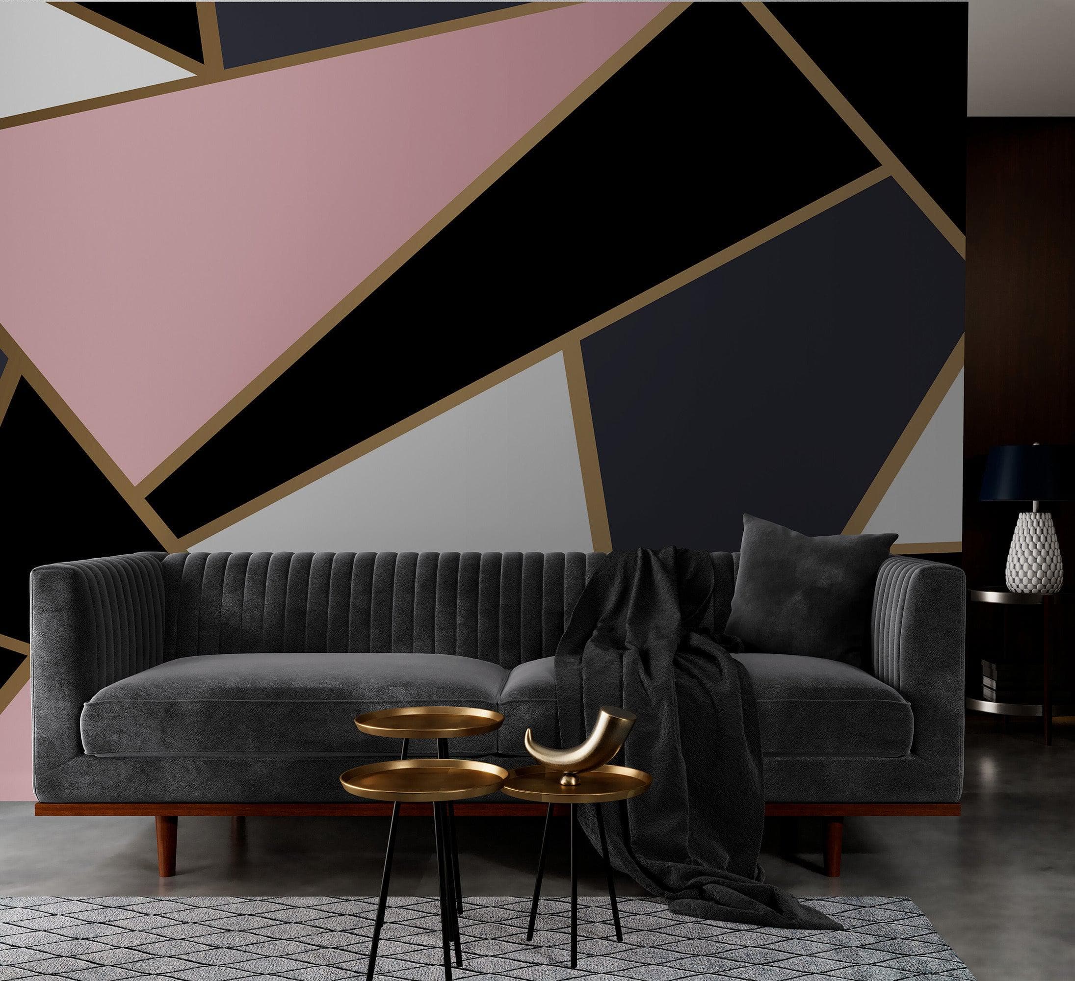 Modern Decor Gold, Black and Pink Mosaic Peel and Stick Wallpaper | Removable Wall Mural #6210