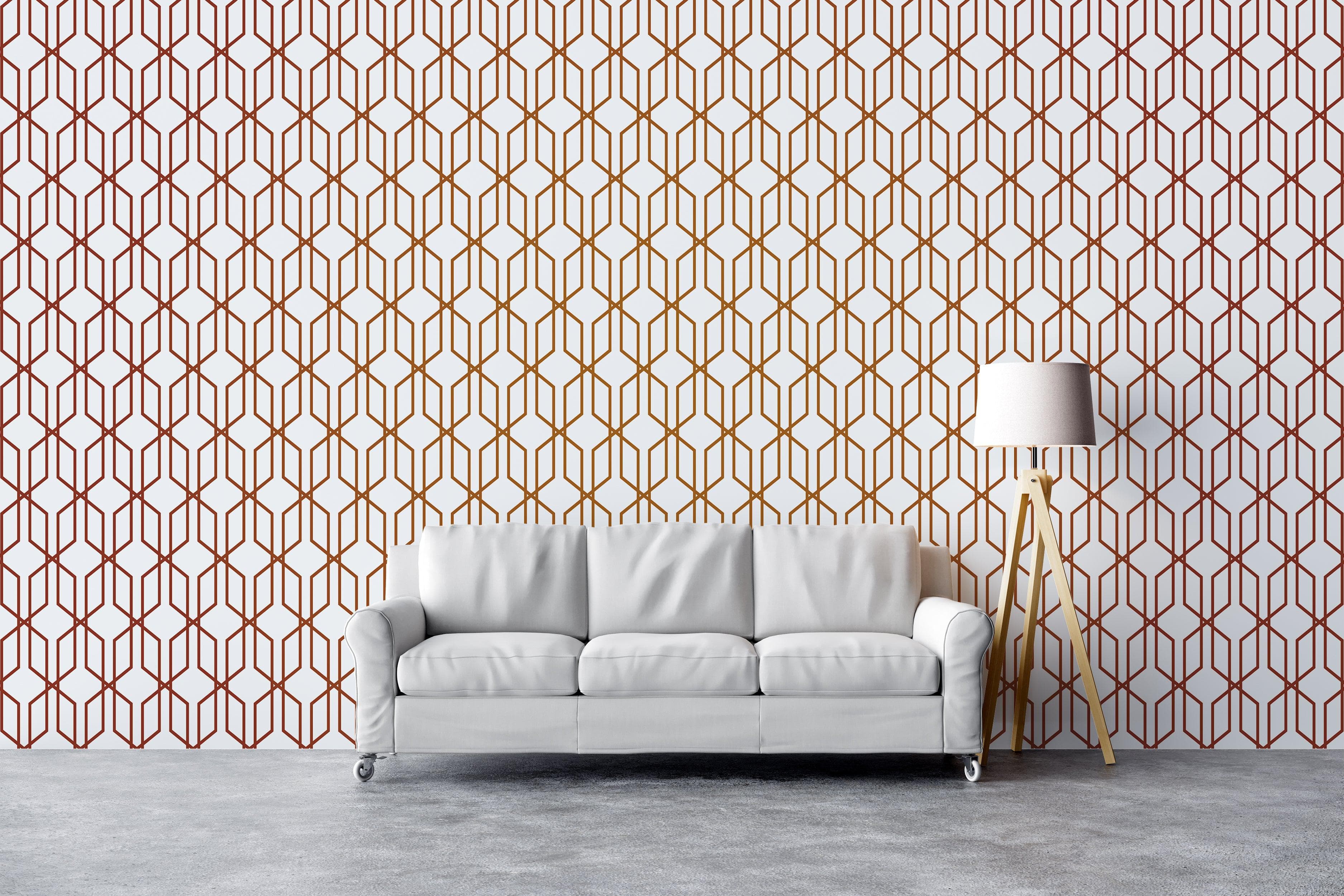 Modern Geometric Shape 3D Hexagon Bronze Lines Peel and Stick Wallpaper | Removable Wall Mural #6213