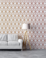 Modern Geometric Shape 3D Hexagon Bronze Lines Peel and Stick Wallpaper | Removable Wall Mural #6213