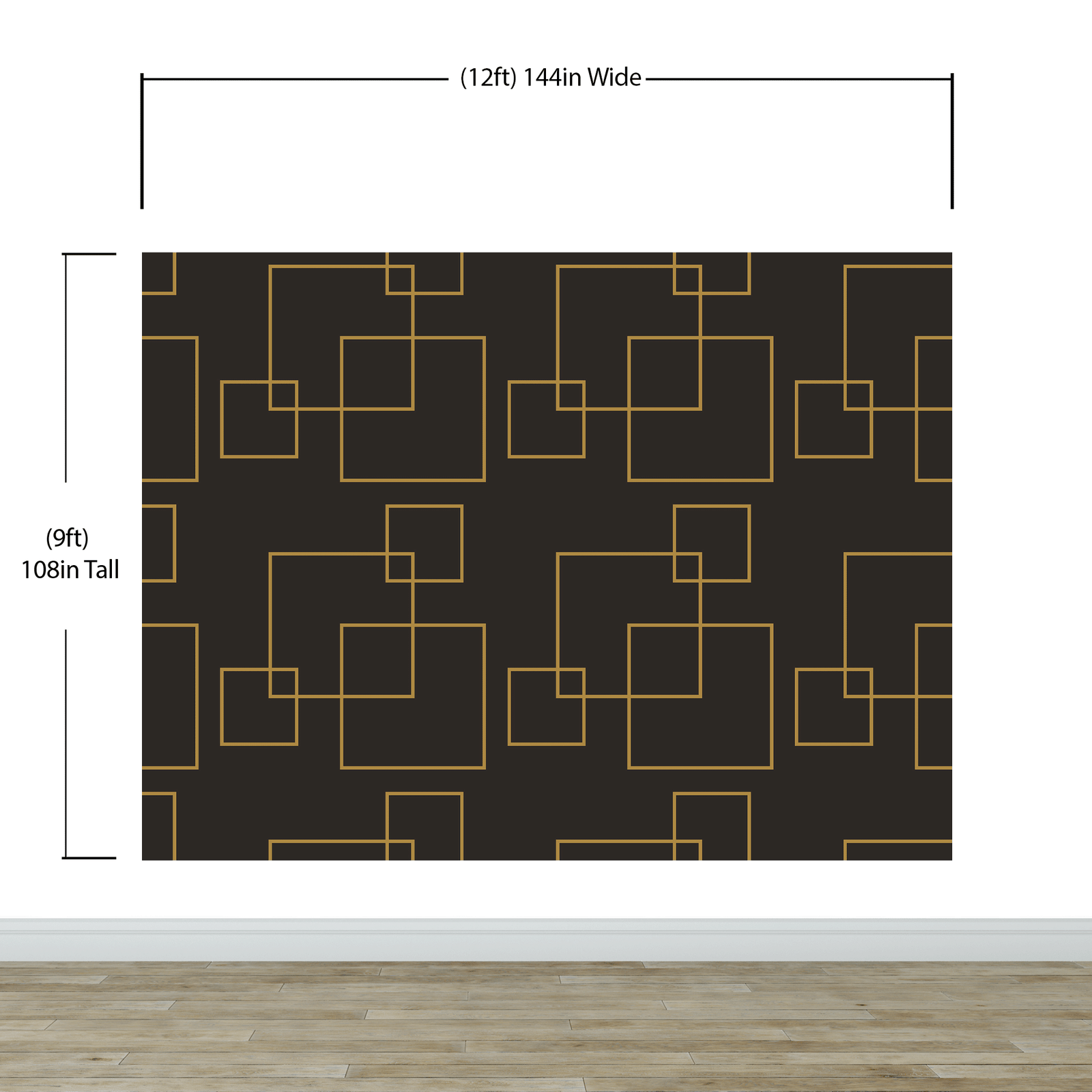 Dark Brown and Gold Square Geometric Pattern Peel and Stick Wallpaper | Removable Wall Mural #6215