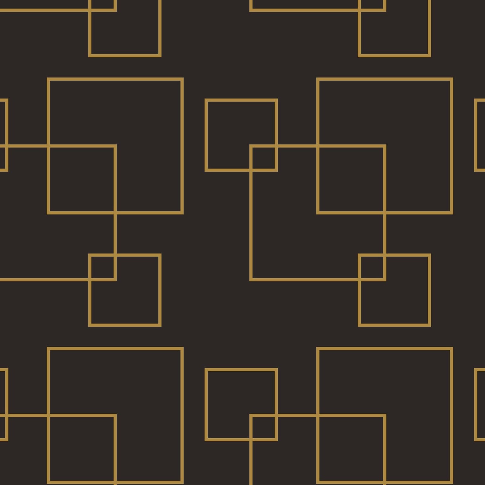 Dark Brown and Gold Square Geometric Pattern Peel and Stick Wallpaper | Removable Wall Mural #6215