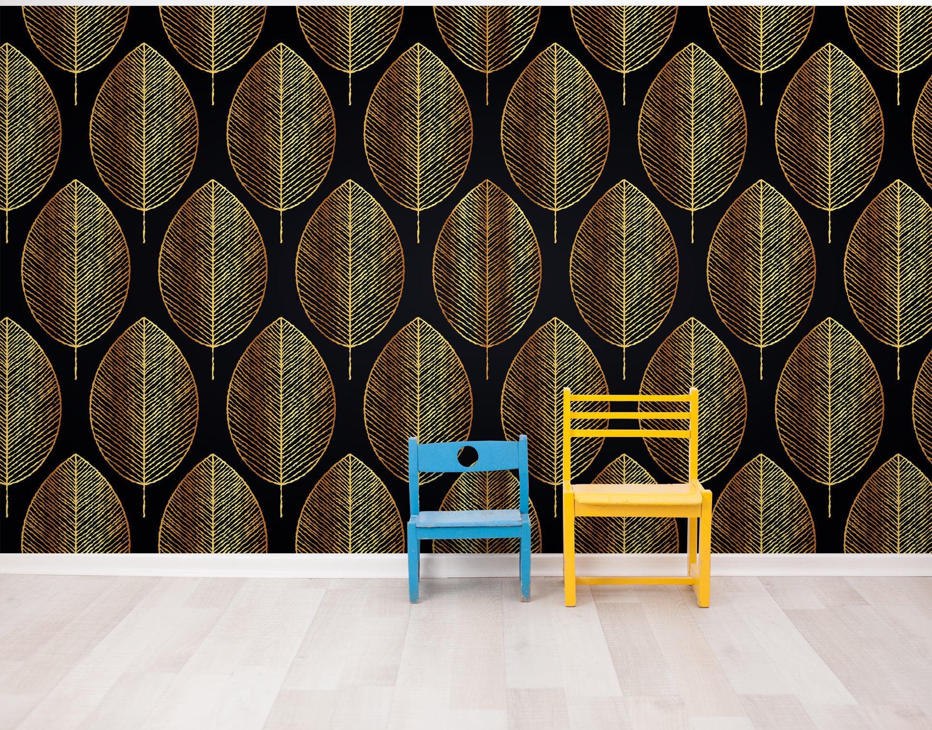 Gold Leave Autumn Pattern Peel and Stick Wallpaper | Removable Wall Mural #6217