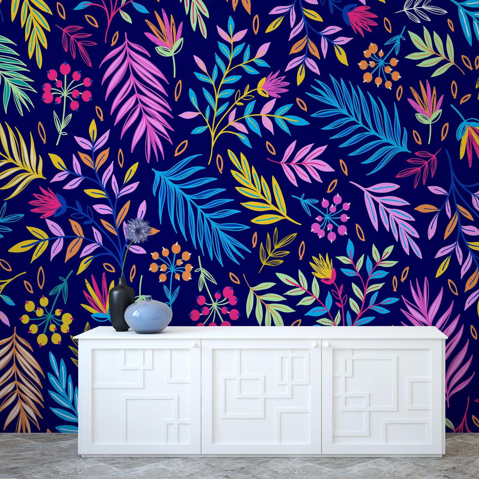 Bright Colorful Fern Arrangement Mural. #6223