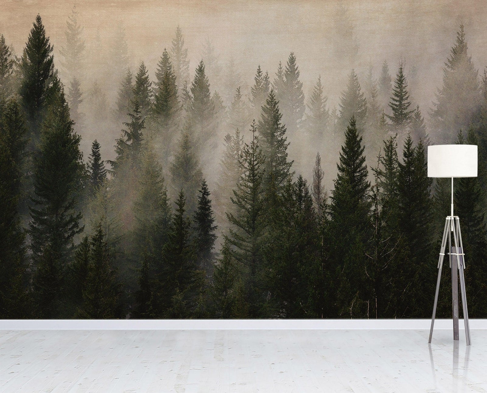 Misty Pine Tree Forest Landscape Wallpaper. Peel and Stick Wall Mural. Self Adhesive Nursery Wall Decor. #6237