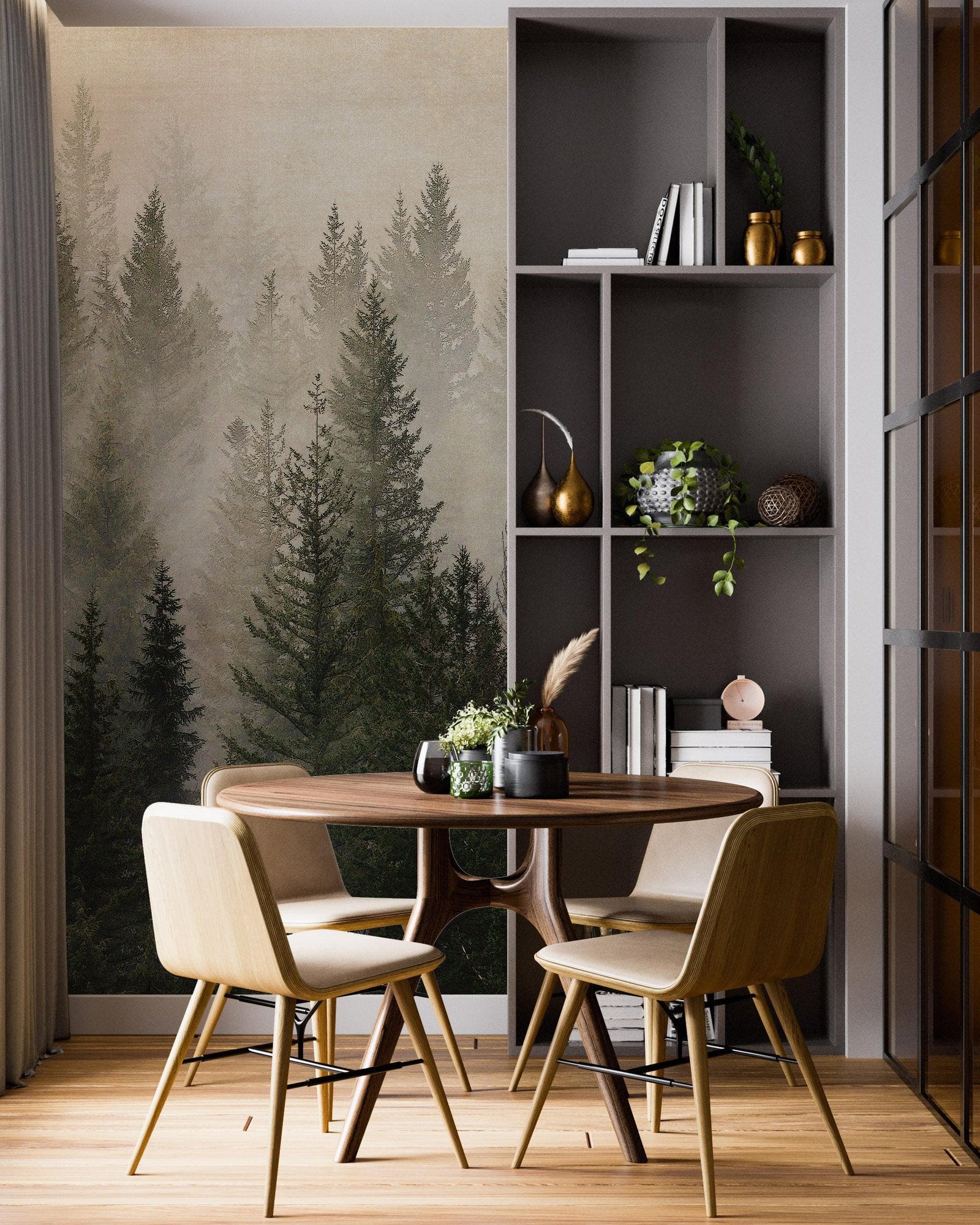 Misty Pine Tree Forest Landscape Wallpaper. Peel and Stick Wall Mural. Self Adhesive Nursery Wall Decor. #6237