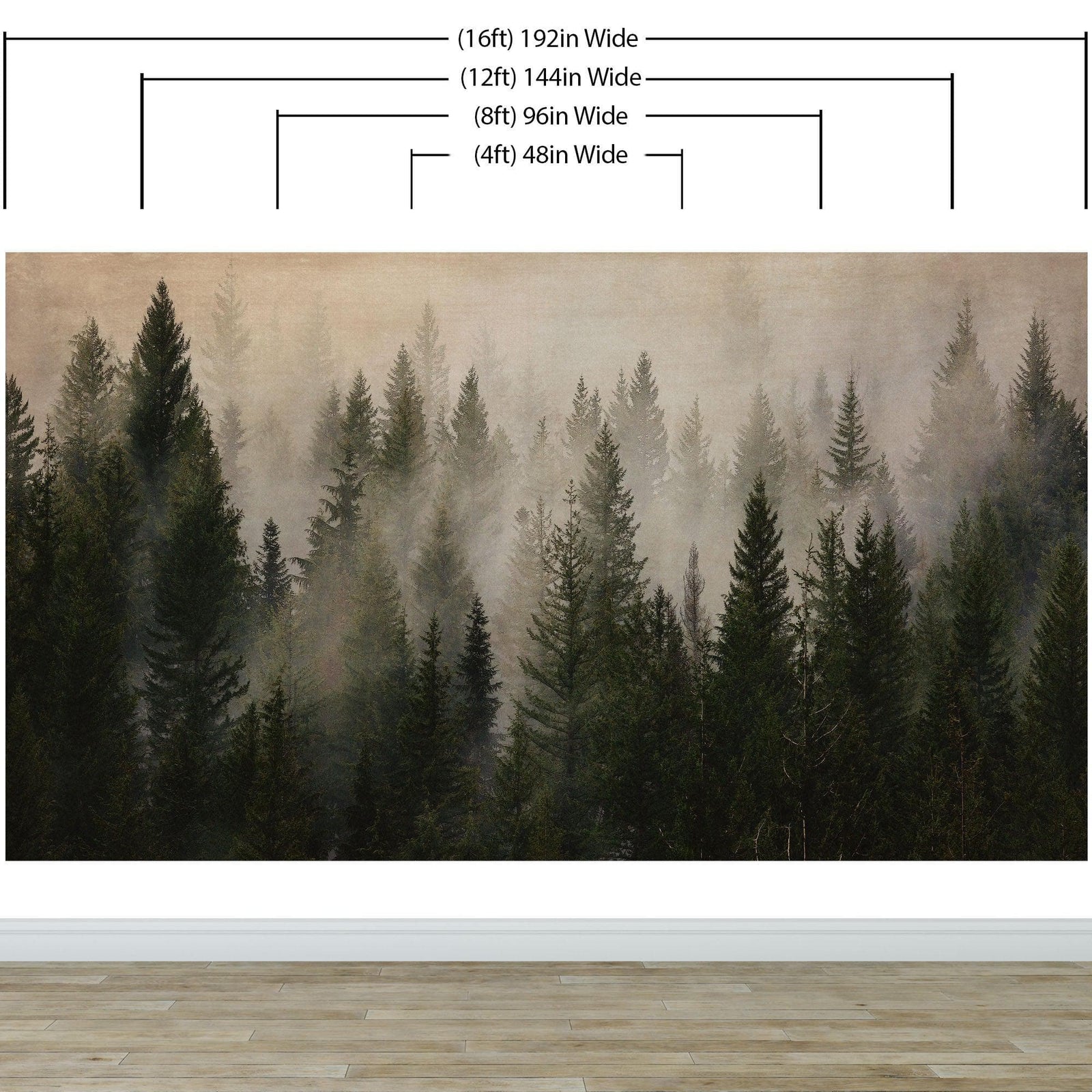 Misty Pine Tree Forest Landscape Wallpaper. Peel and Stick Wall Mural. Self Adhesive Nursery Wall Decor. #6237