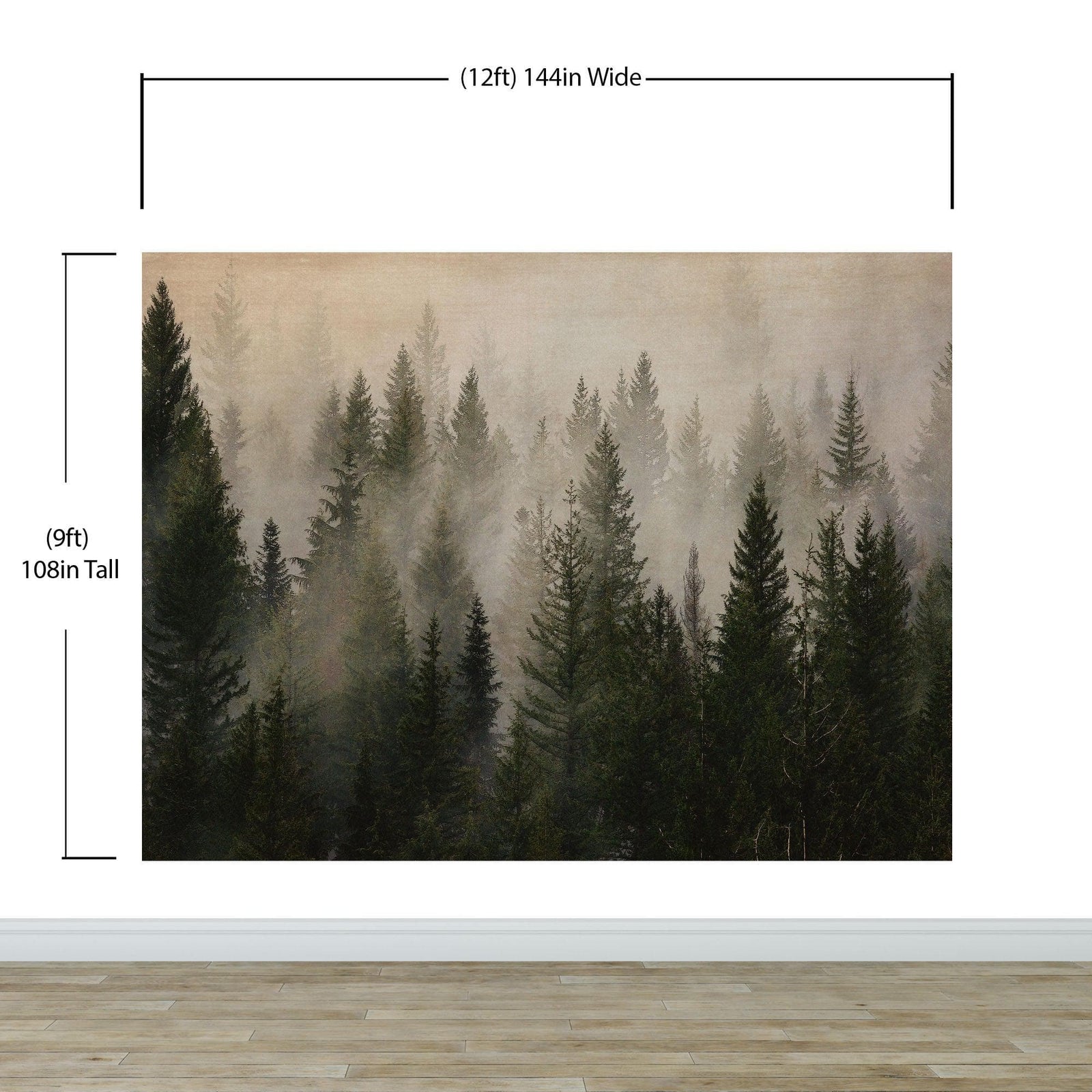 Misty Pine Tree Forest Landscape Wallpaper. Peel and Stick Wall Mural. Self Adhesive Nursery Wall Decor. #6237