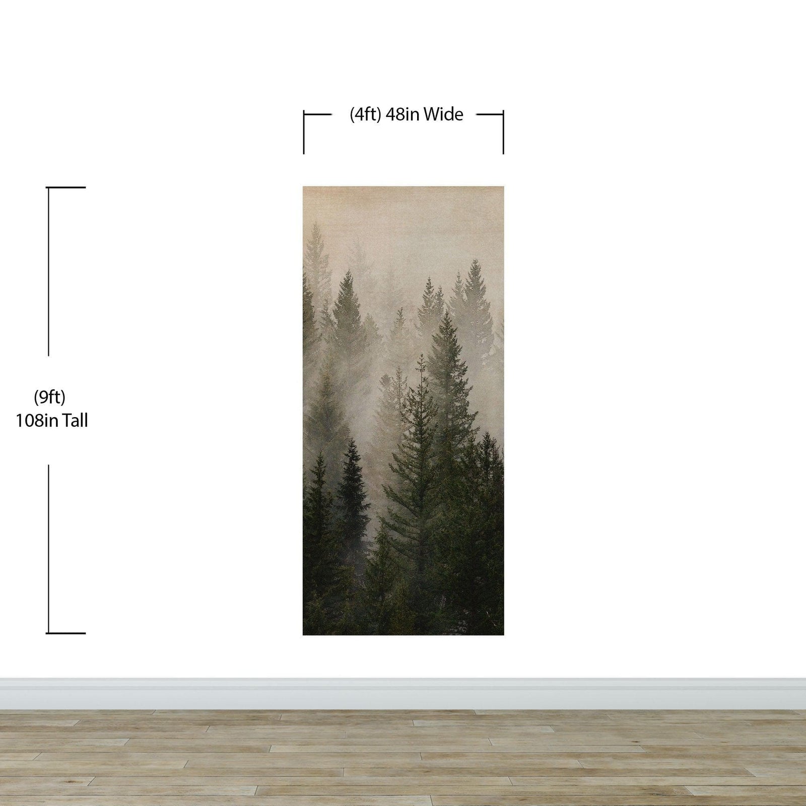 Misty Pine Tree Forest Landscape Wallpaper. Peel and Stick Wall Mural. Self Adhesive Nursery Wall Decor. #6237
