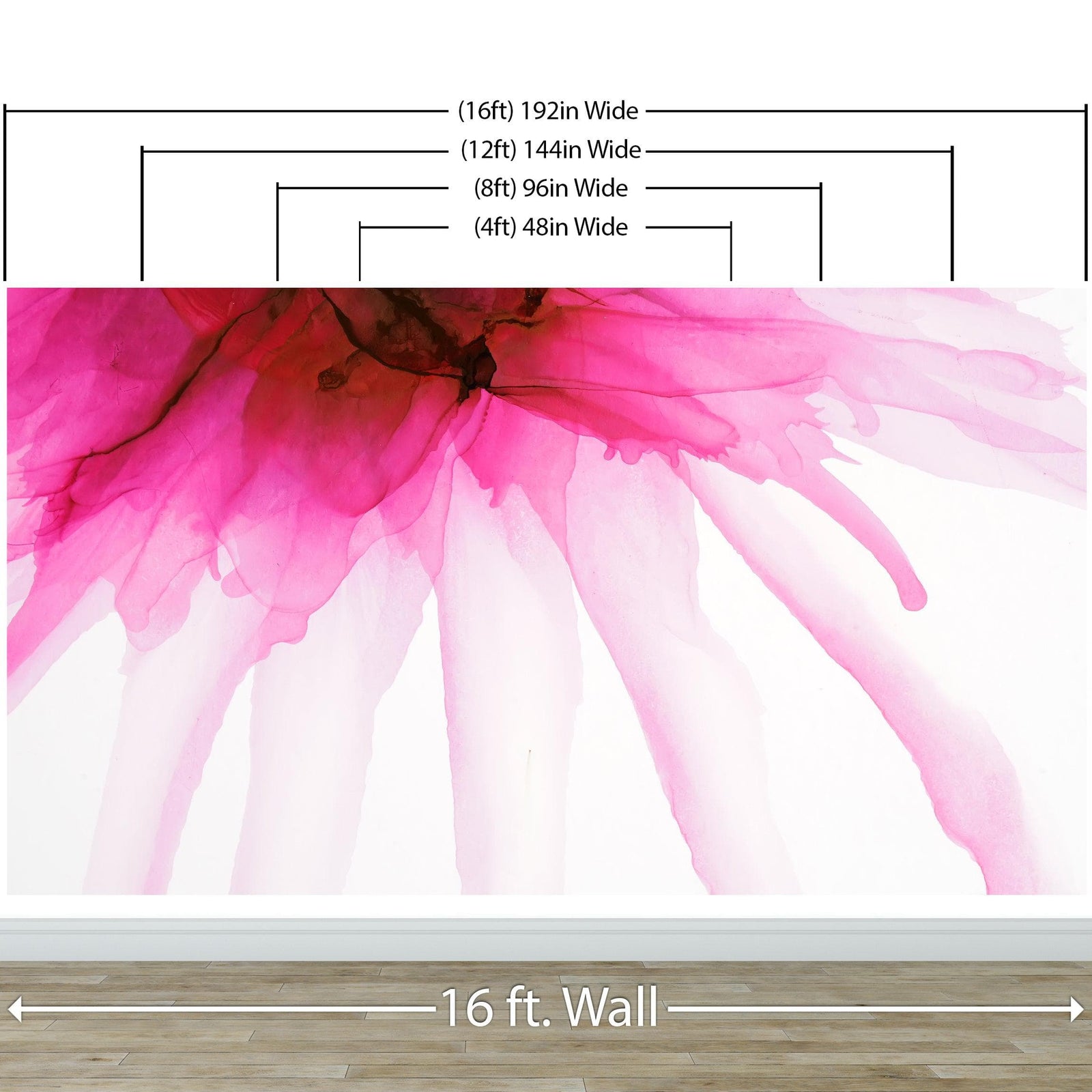 Pink Flower Watercolor Alcohol Ink Stain Abstract Design. Peel and Stick Wall Mural. #6252