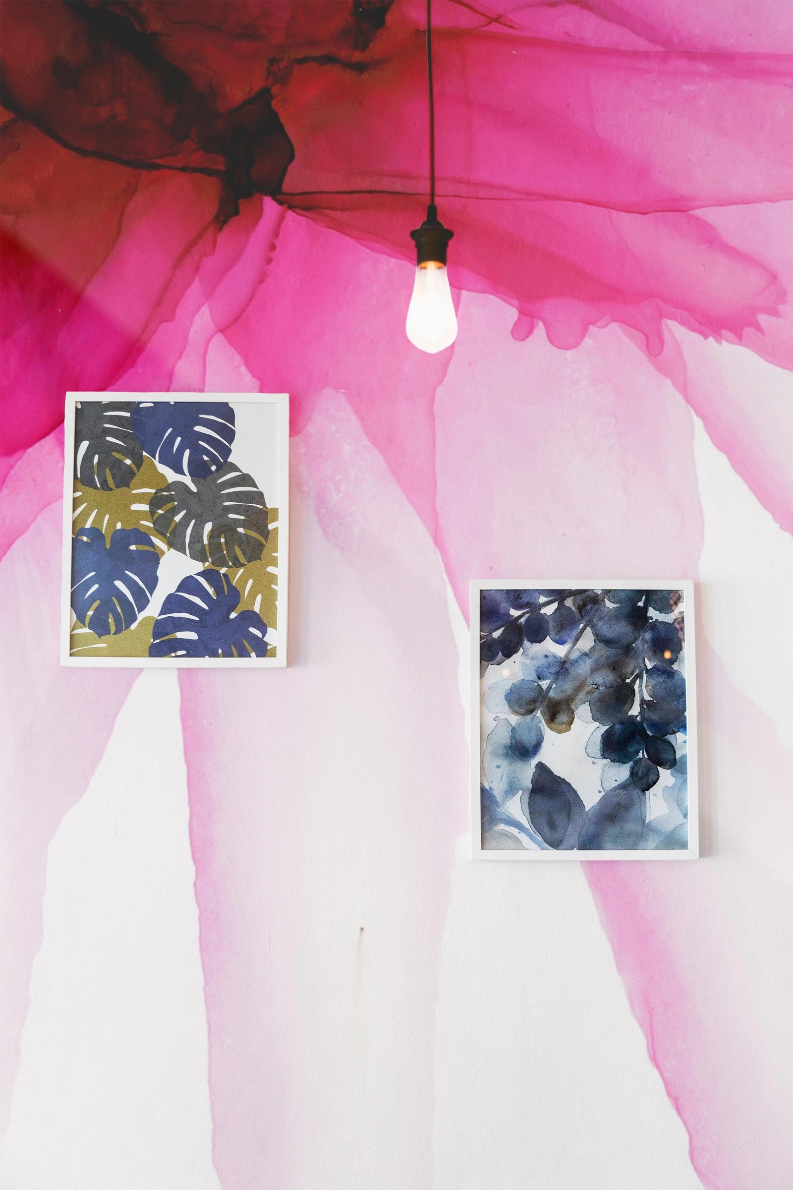 Pink Flower Watercolor Alcohol Ink Stain Abstract Design. Peel and Stick Wall Mural. #6252