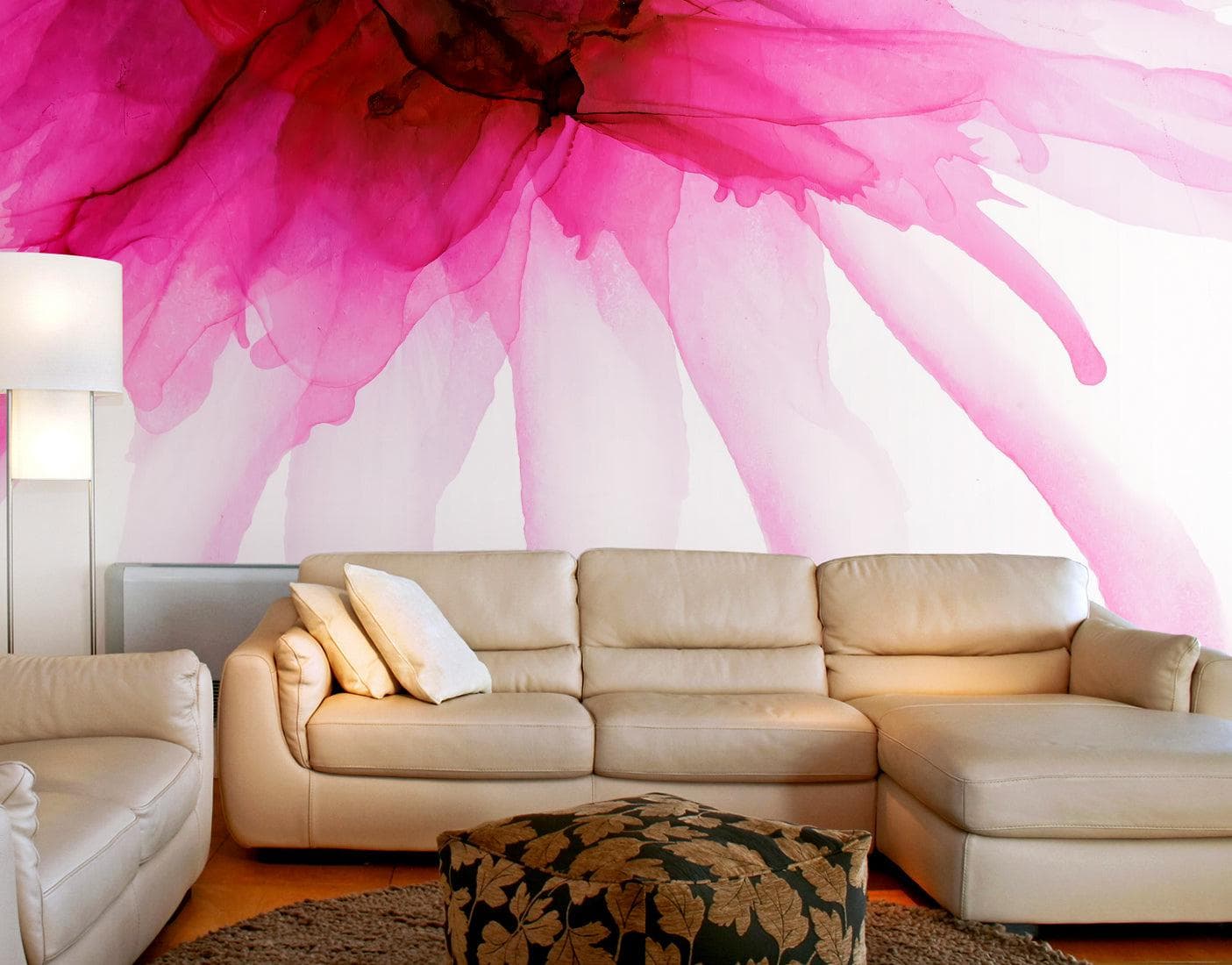 Pink Flower Watercolor Alcohol Ink Stain Abstract Design. Peel and Stick Wall Mural. #6252