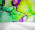 Alcohol Ink Abstract Pattern Peel and Stick Wallpaper Mural. (Lime, Green, Yellow, Purple Stained) #6257
