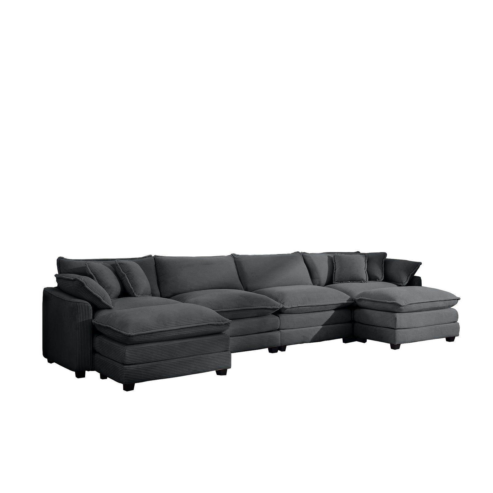 Modern Oversized Modular Cushion Sofa With Ottoman, Low Back, Deep Seating Sofa Set