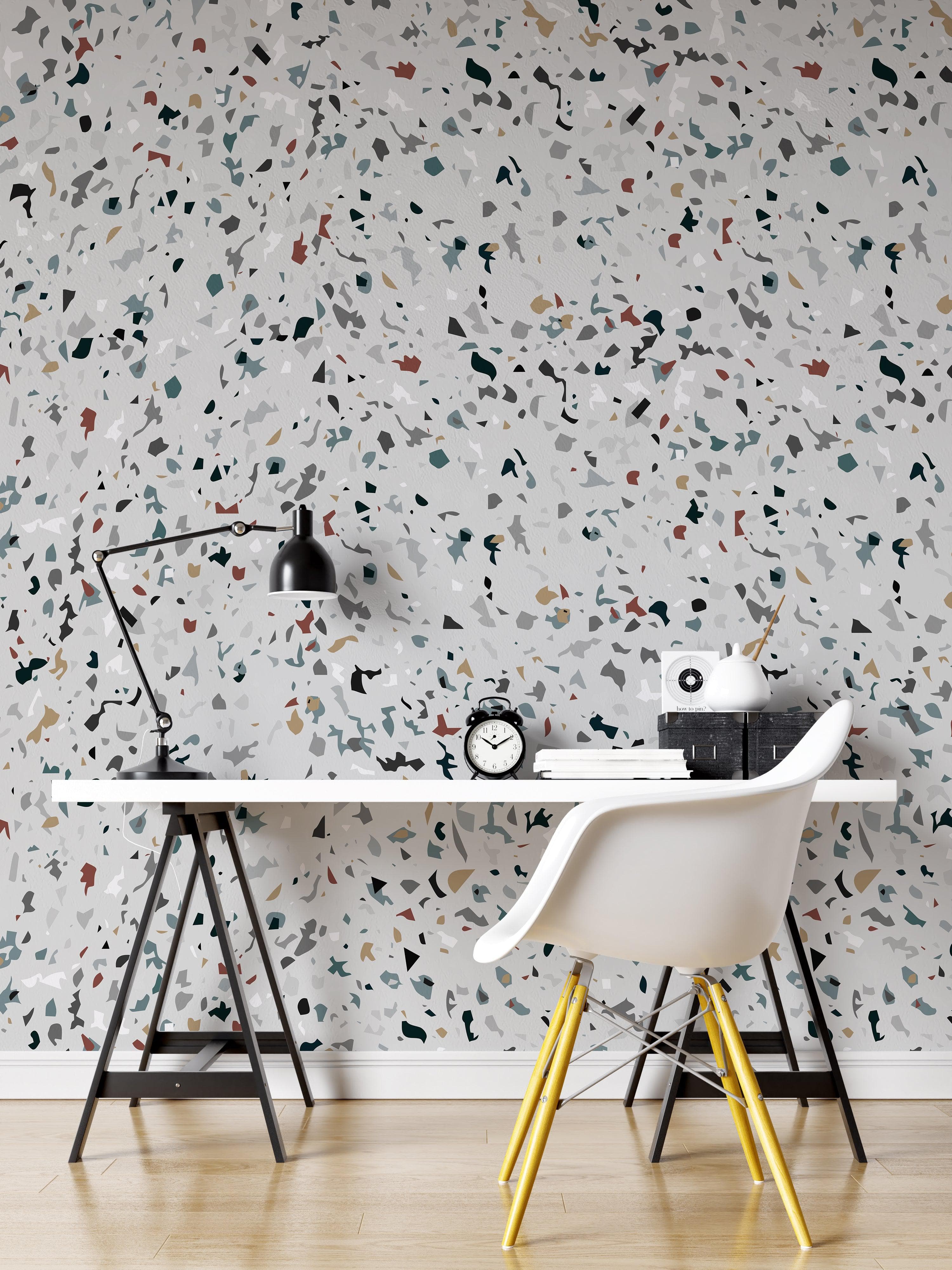 Terrazzo Mosaic Pattern Peel and Stick Wall Paper Mural. #6260