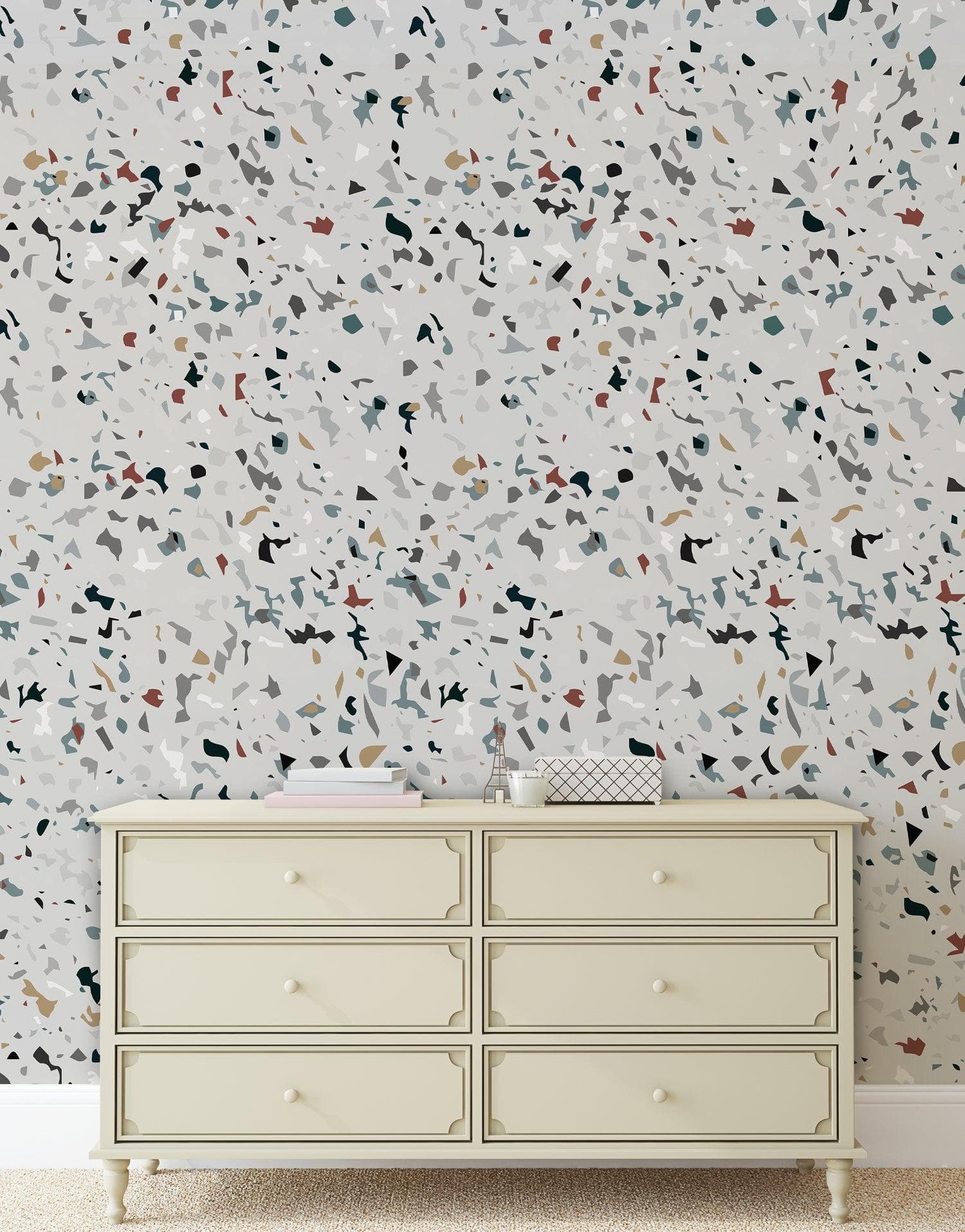 Terrazzo Mosaic Pattern Peel and Stick Wall Paper Mural. #6260