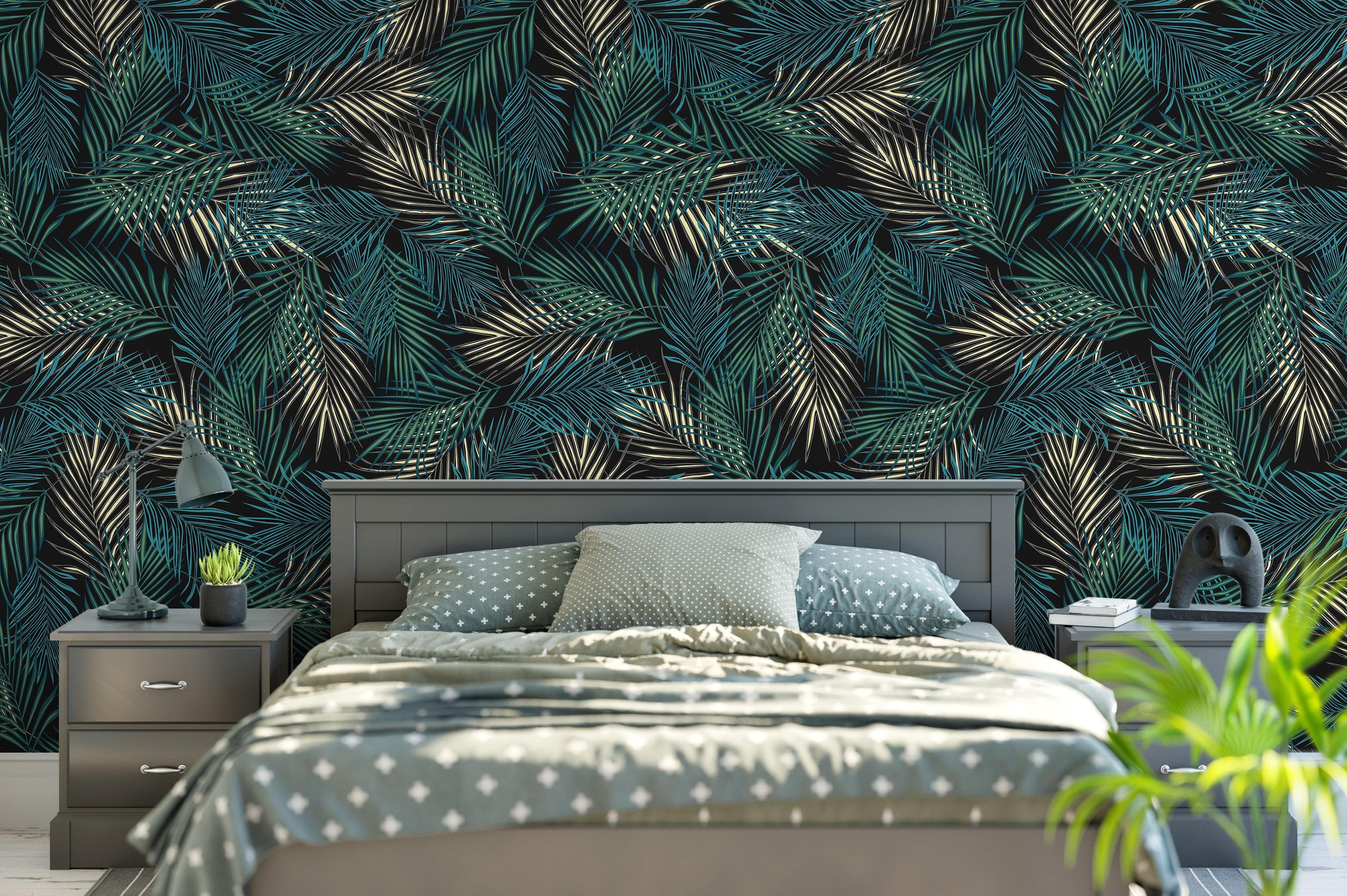 Tropical Palm Leave Pattern Peel and Stick Wall Mural. #6264