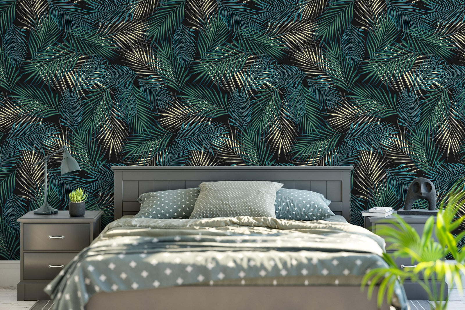 Tropical Palm Leave Pattern Peel and Stick Wall Mural. #6264
