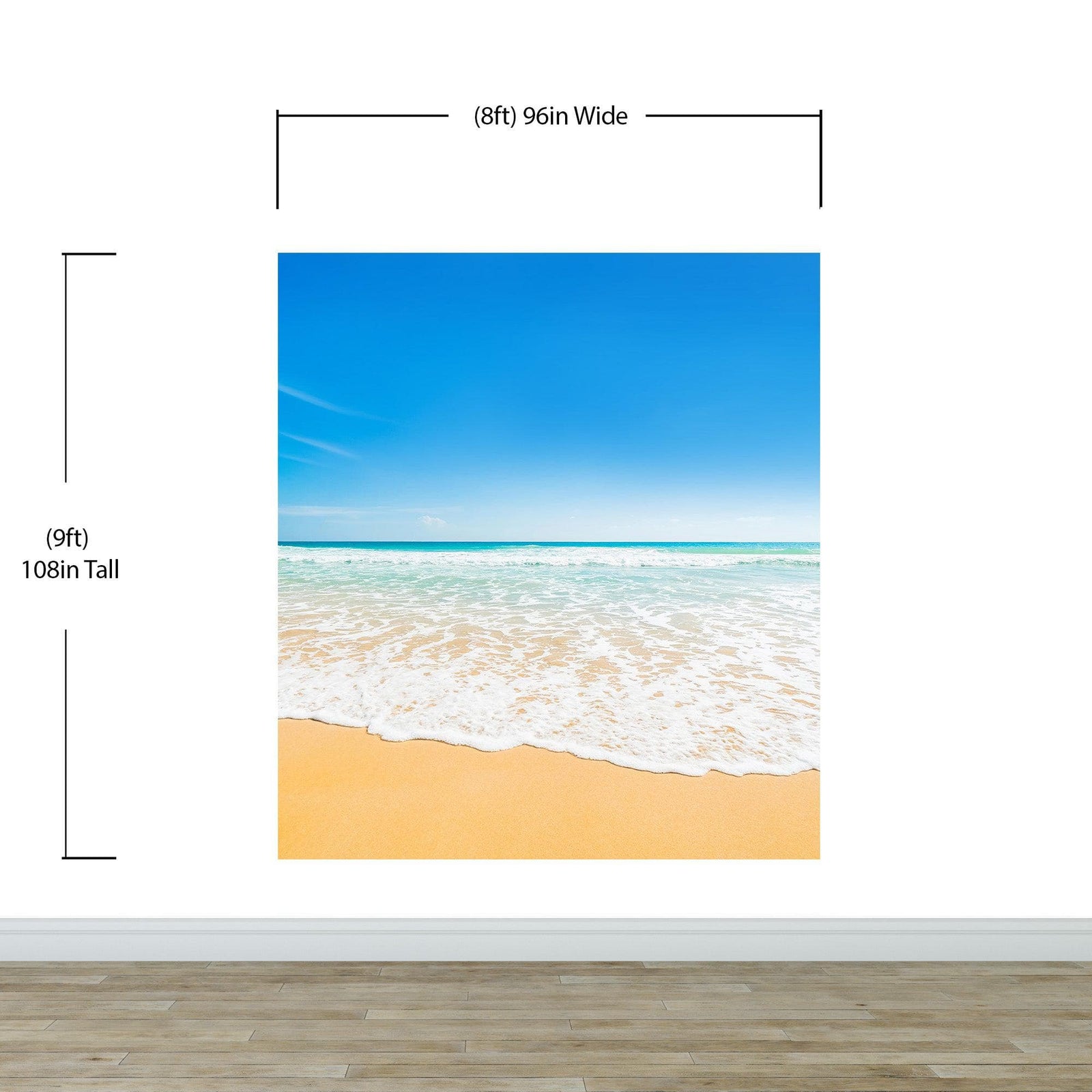 Bright Afternoon Blue Skies Ocean Beach Wave Wall Mural. #6272