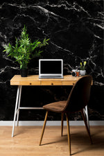 Black Marble Stone Granite Slate Peel and Stick Wallpaper | Removable Wall Mural #6274