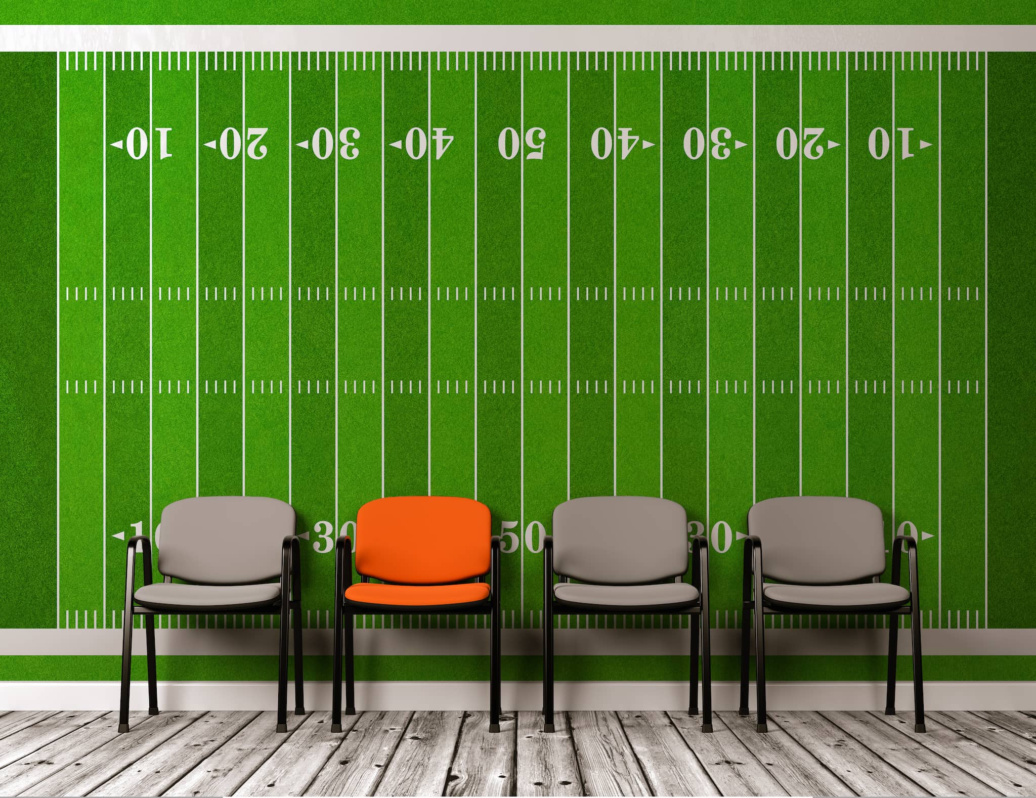 Football Field Wall Mural. 100 yard field with end zone large wall mural. #6276