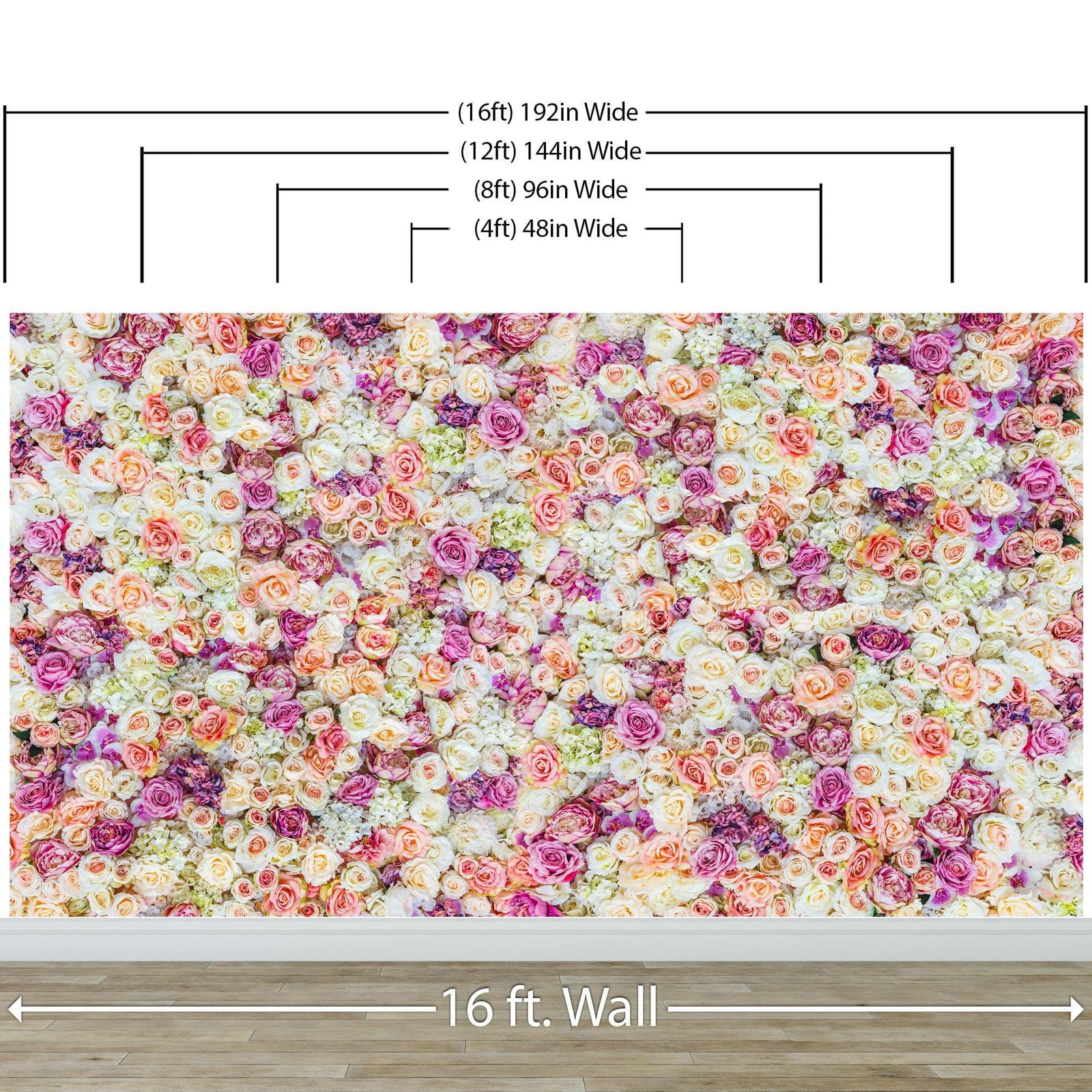 Peonies Flower Pattern Peel and Stick Wall Mural. Wedding Background. #6277