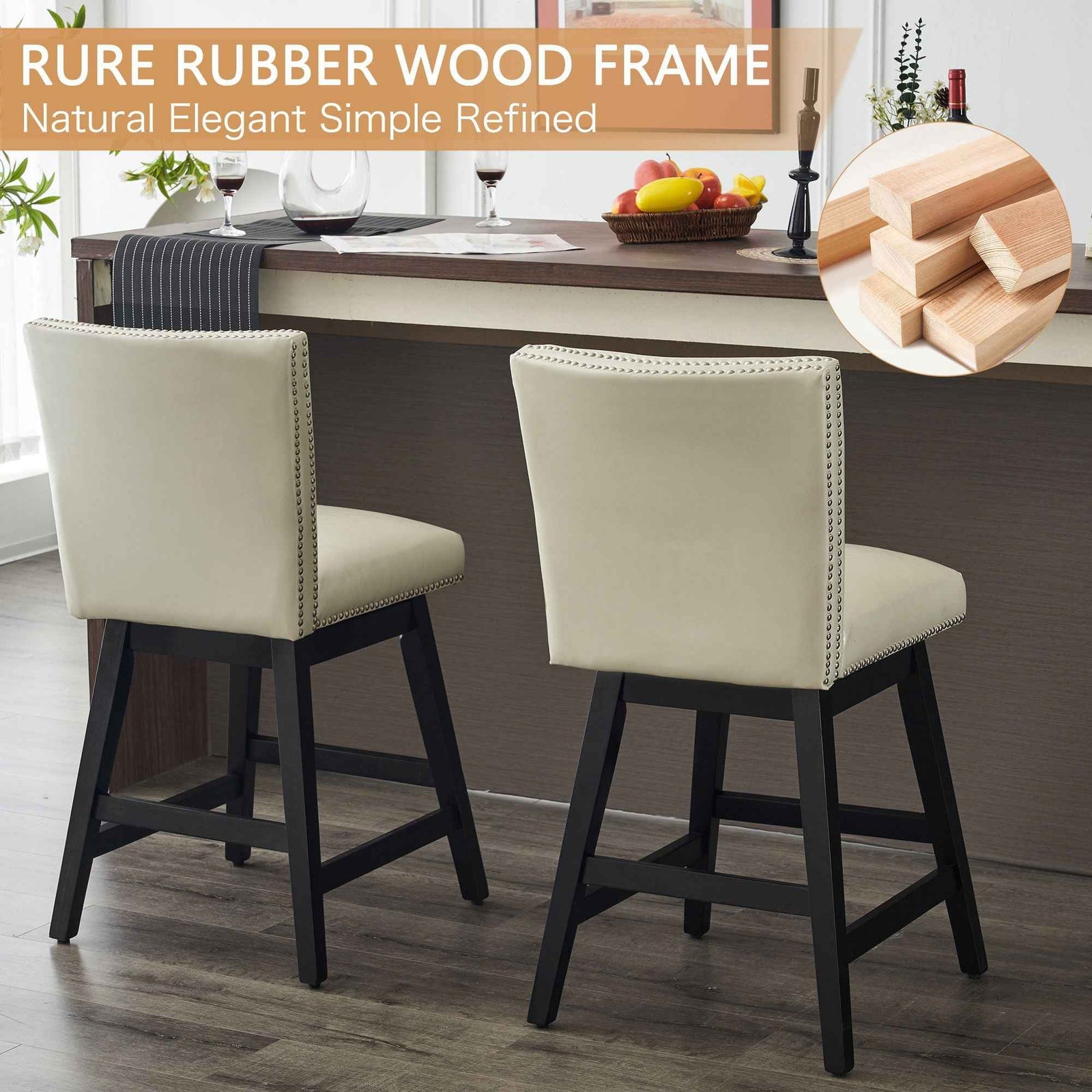 Upholstered Swivel Bar Stools High Back (Set of 2) - Cream White