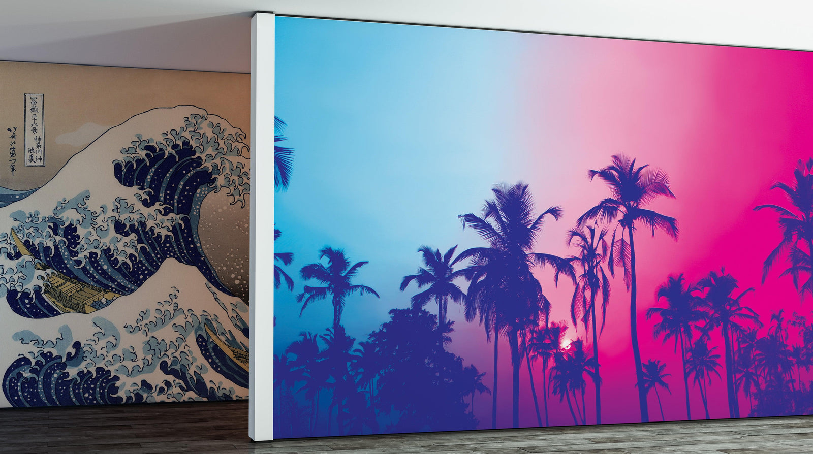 Miami Tropical Palm Tree Vice Color Wall Mural. Bright Miami Vice Blue and Fuchsia Colors. #6281