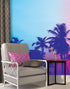Miami Tropical Palm Tree Vice Color Wall Mural. Bright Miami Vice Blue and Fuchsia Colors. #6281