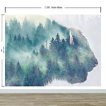 Foggy Mountain Forest View with Bison Buffalo Overlay Natural Scenery Wall Mural #6282.