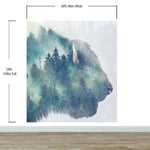 Foggy Mountain Forest View with Bison Buffalo Overlay Natural Scenery Wall Mural #6282.