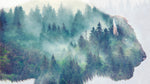 Foggy Mountain Forest View with Bison Buffalo Overlay Natural Scenery Wall Mural #6282.