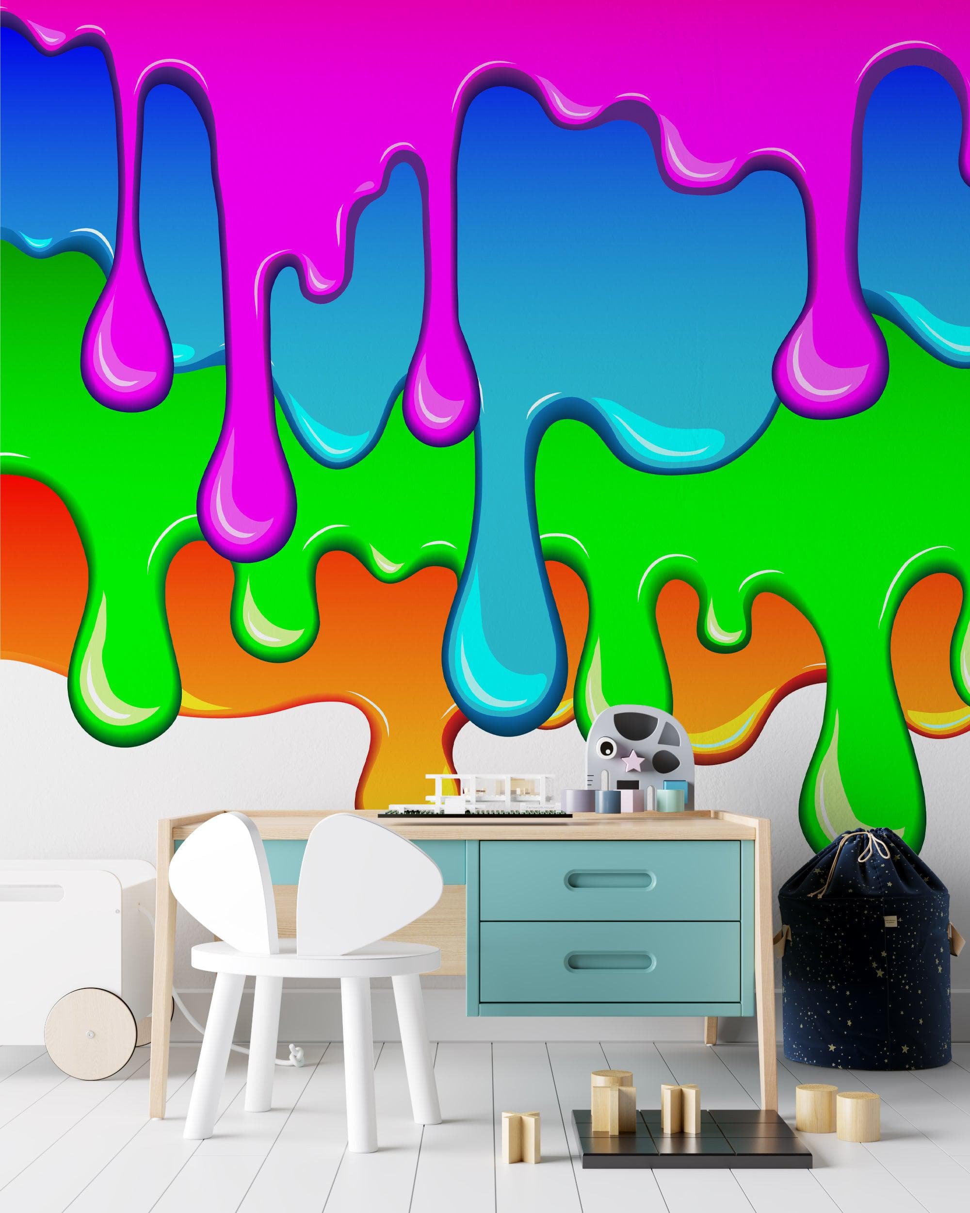 Bright Color Dripping Ink Splatter Wall Mural. #6285