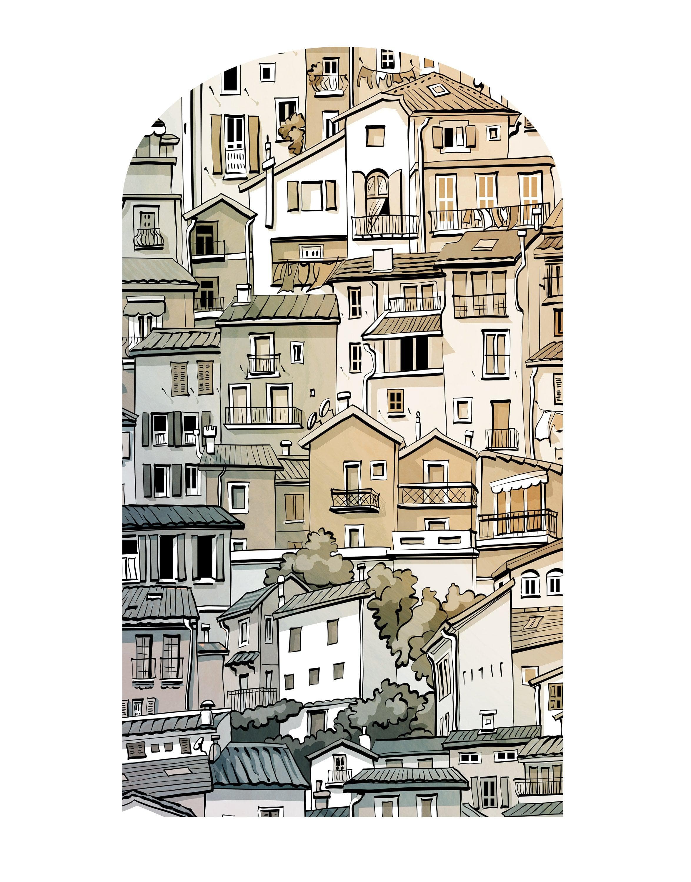 Arch Doorway Wall Decal. European Charming Small Village Town Arch Peel and Stick Wall Decal. Removable Graphic. #6293