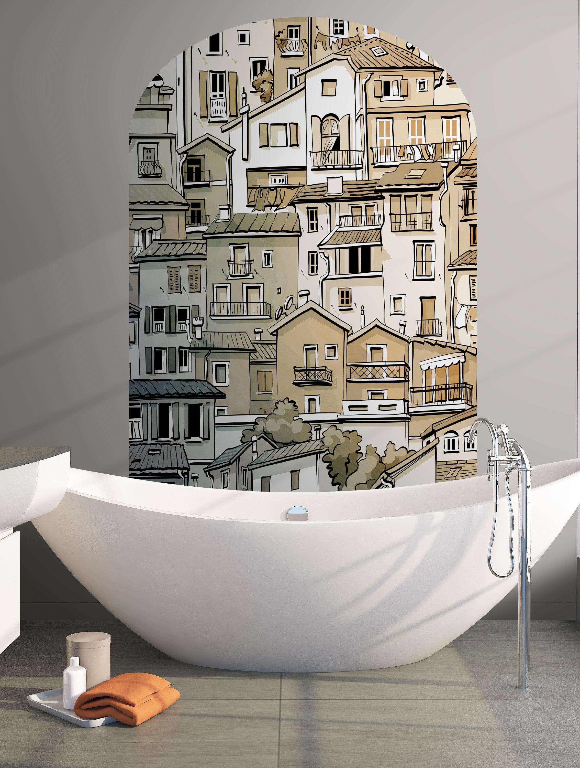 Arch Doorway Wall Decal. European Charming Small Village Town Arch Peel and Stick Wall Decal. Removable Graphic. #6293