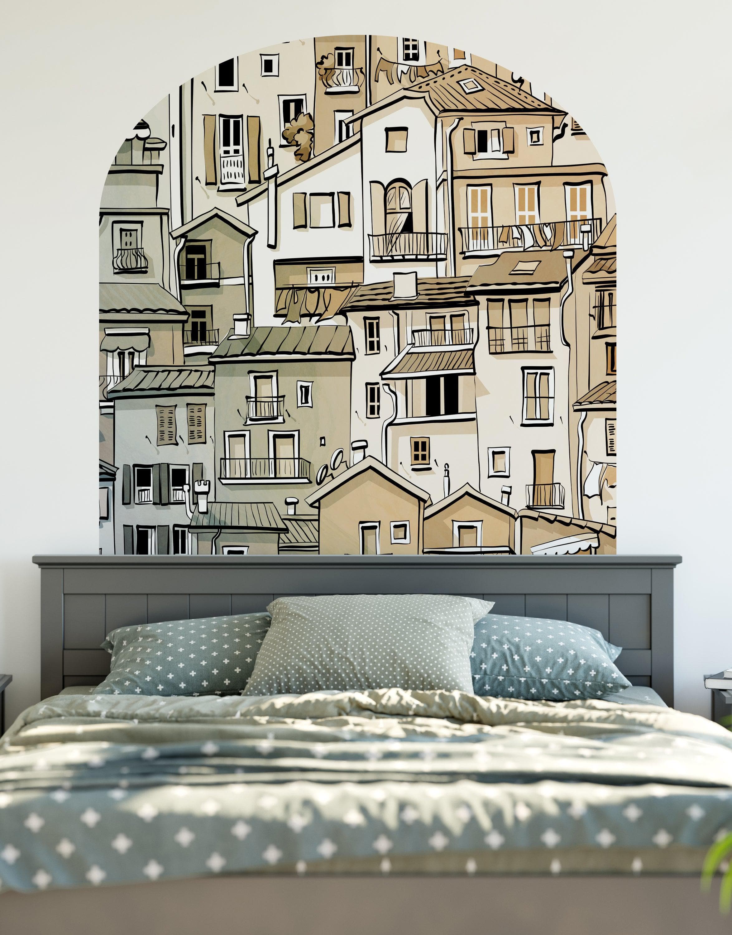 Arch Doorway Wall Decal. European Charming Small Village Town Arch Peel and Stick Wall Decal. Removable Graphic. #6293