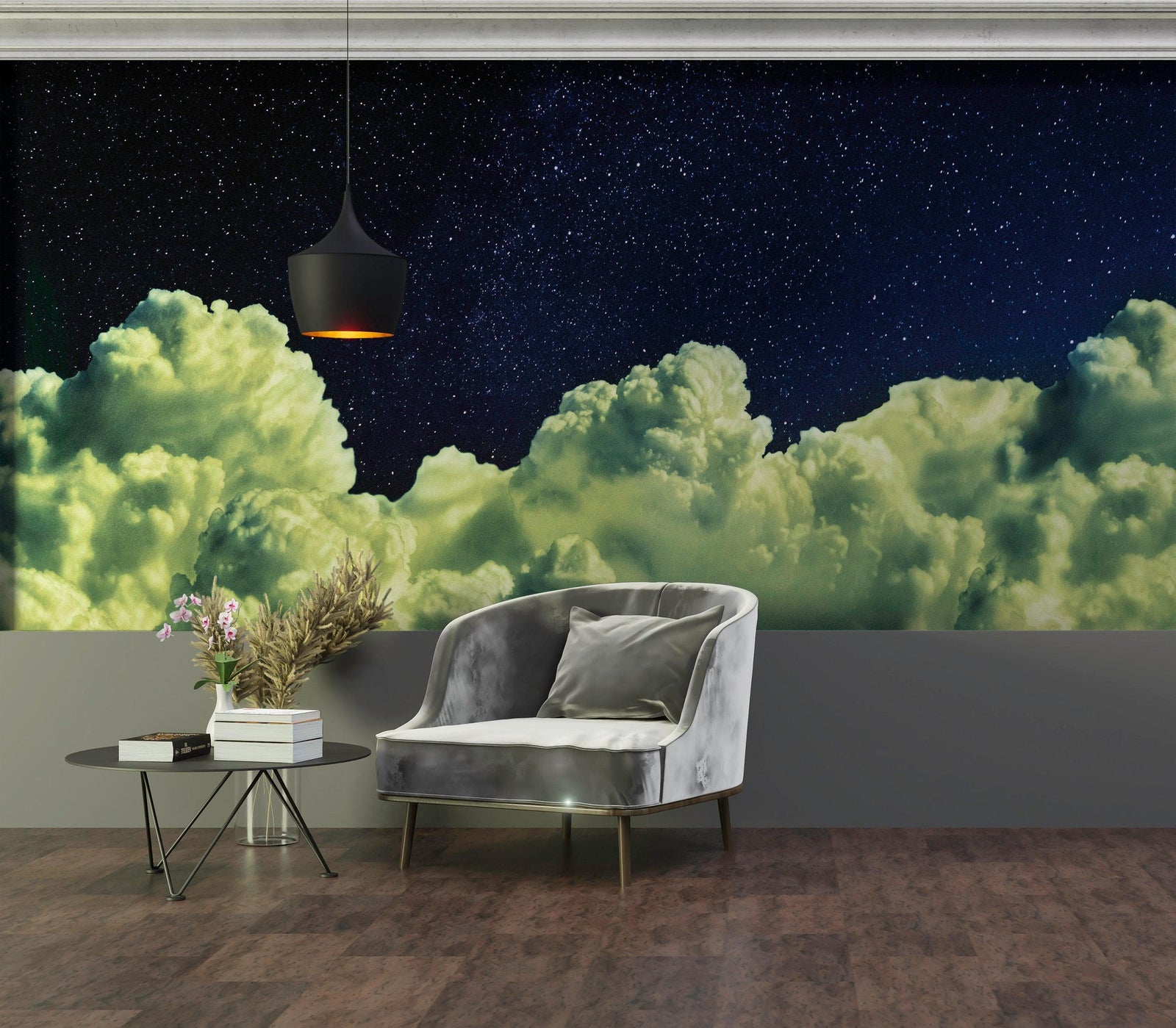Dreamy Cloudy Night Among the Stars Wall Mural. Abstract Night Sky, Stars and Clouds. Peel and Stick Wallpaper. #6300