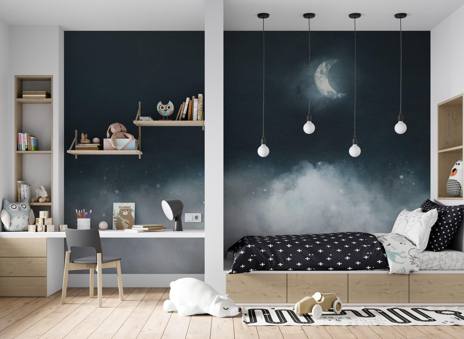 Crescent Moon Shining Over Misty Clouds Wall Mural. Peel and Stick Wallpaper. #6301
