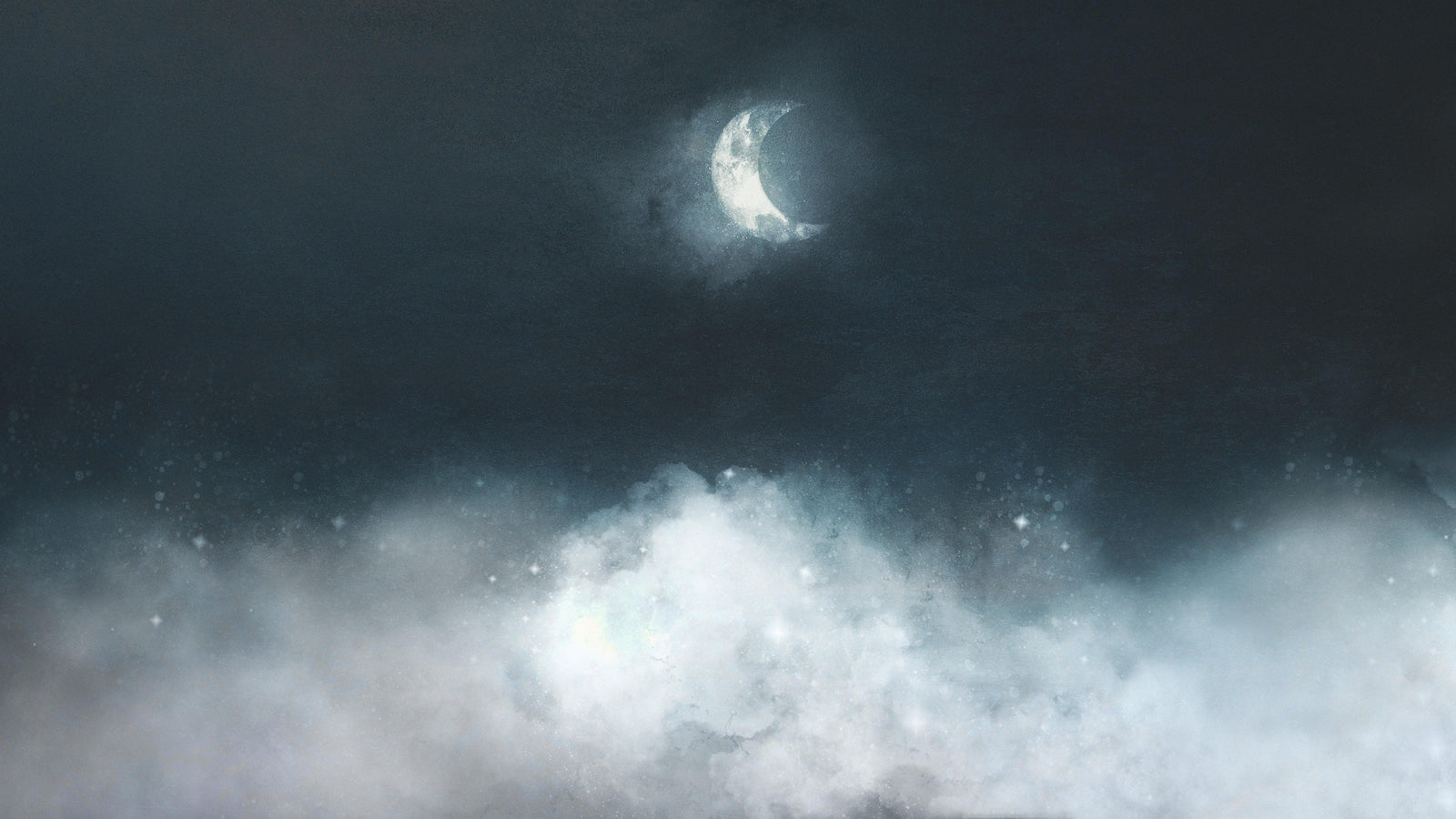 Crescent Moon Shining Over Misty Clouds Wall Mural. Peel and Stick Wallpaper. #6301