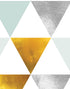 Triangle Geometric Abstract Pattern Wall Mural. Gold, Silver, Teal, Turquoise and White Color Pattern. #6306