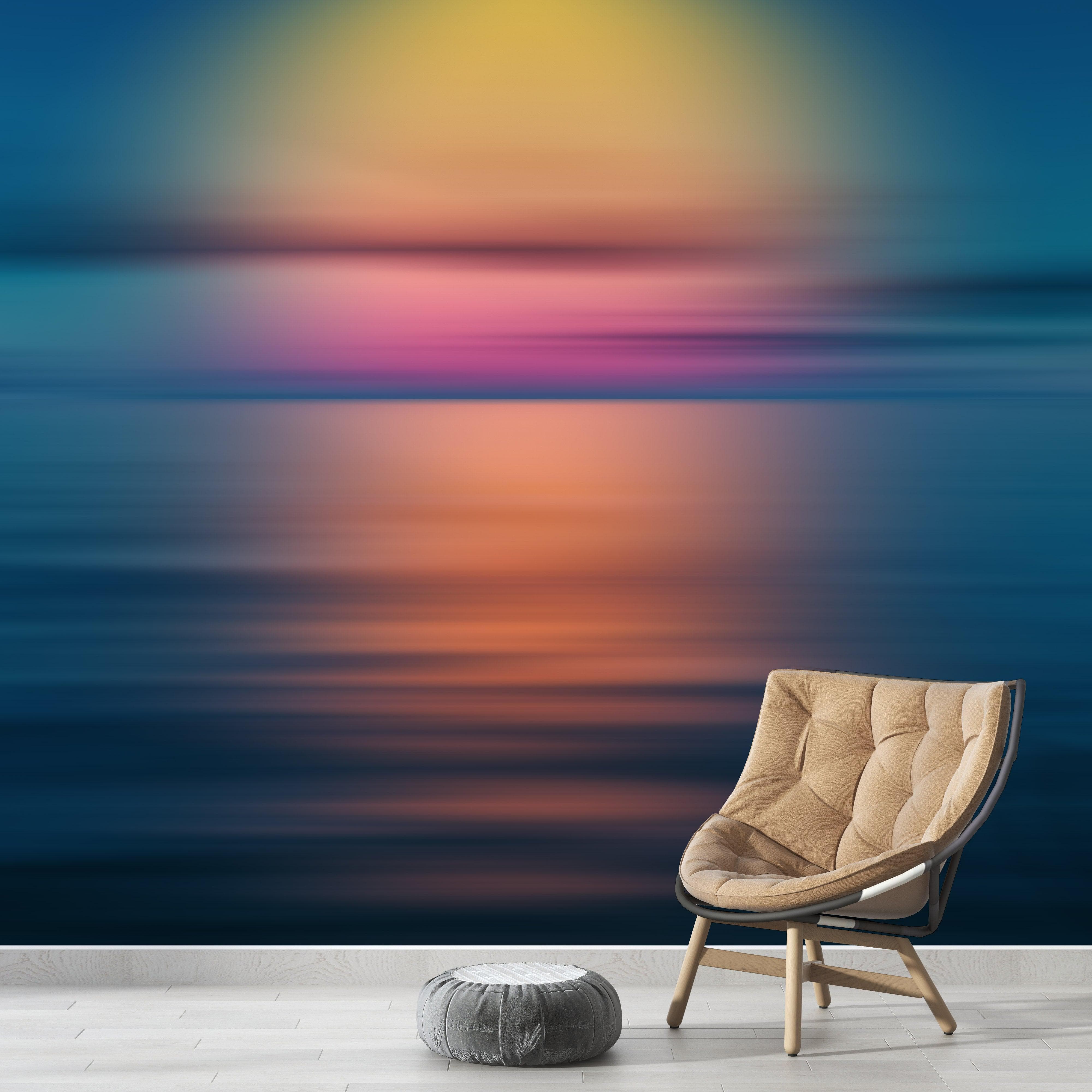Sunset over the Ocean Horizon Wall Mural. Peel and Stick Wallpaper. #6308