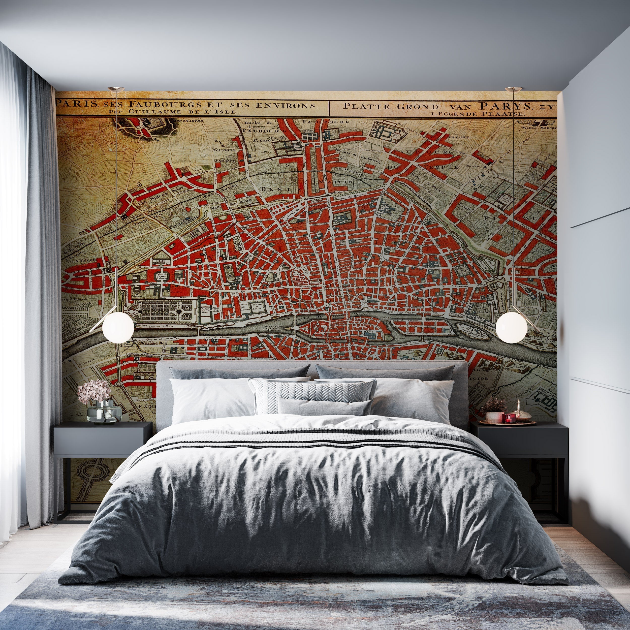 Vintage Map of Paris Wall Mural. Plattegrond van Parijs (ca. 1721–1774) by Guillaume Delisle. #6312