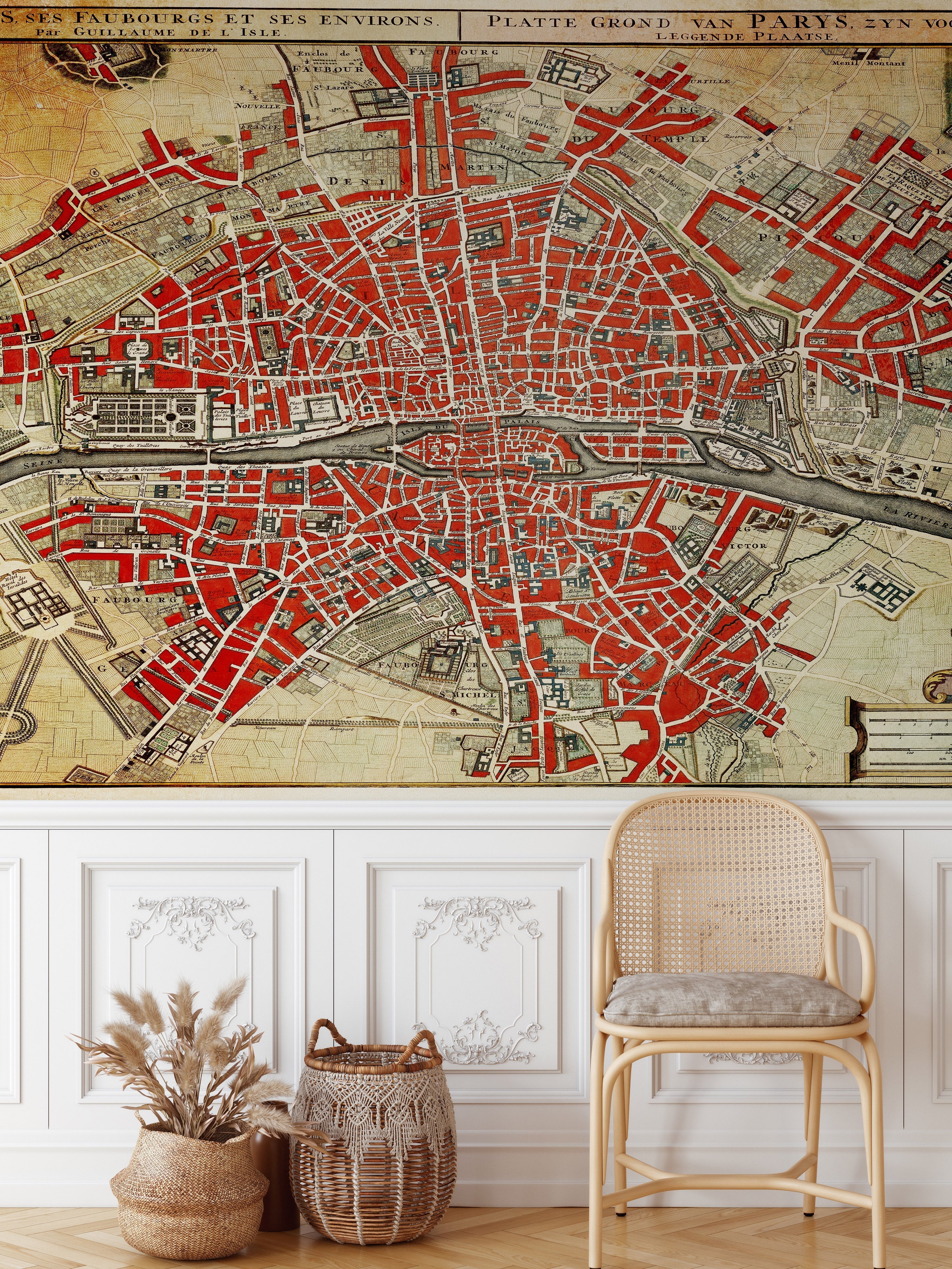 Vintage Map of Paris Wall Mural. Plattegrond van Parijs (ca. 1721–1774) by Guillaume Delisle. #6312
