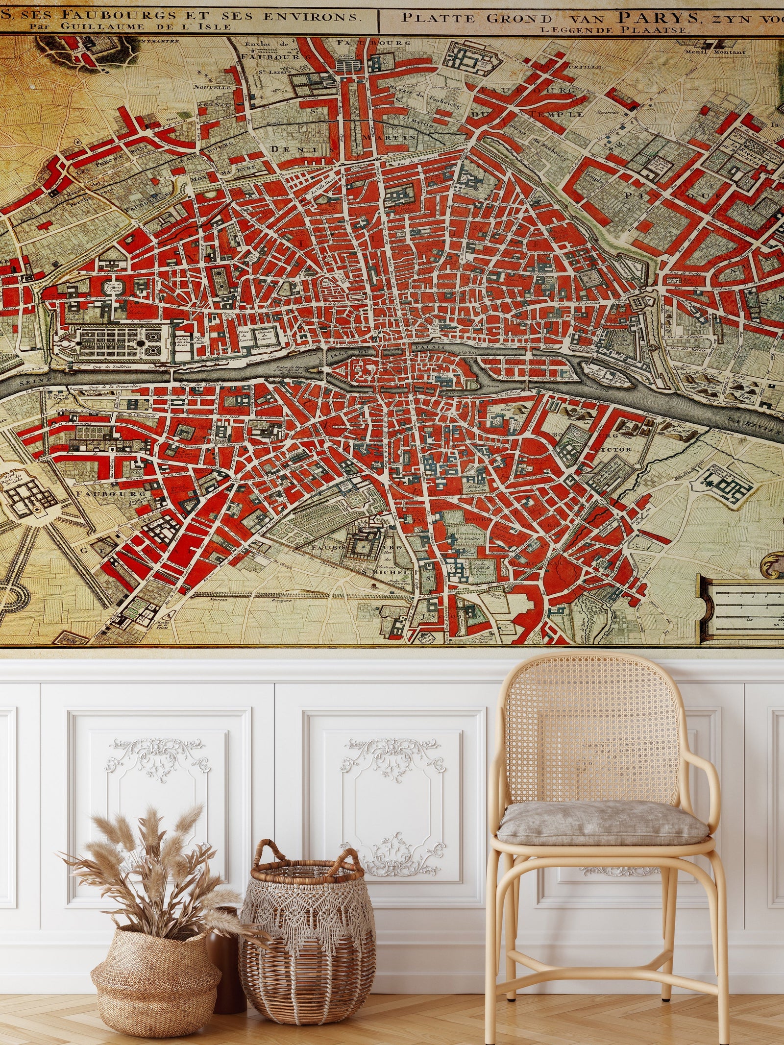 Vintage Map of Paris Wall Mural. Plattegrond van Parijs (ca. 1721–1774) by Guillaume Delisle. #6312
