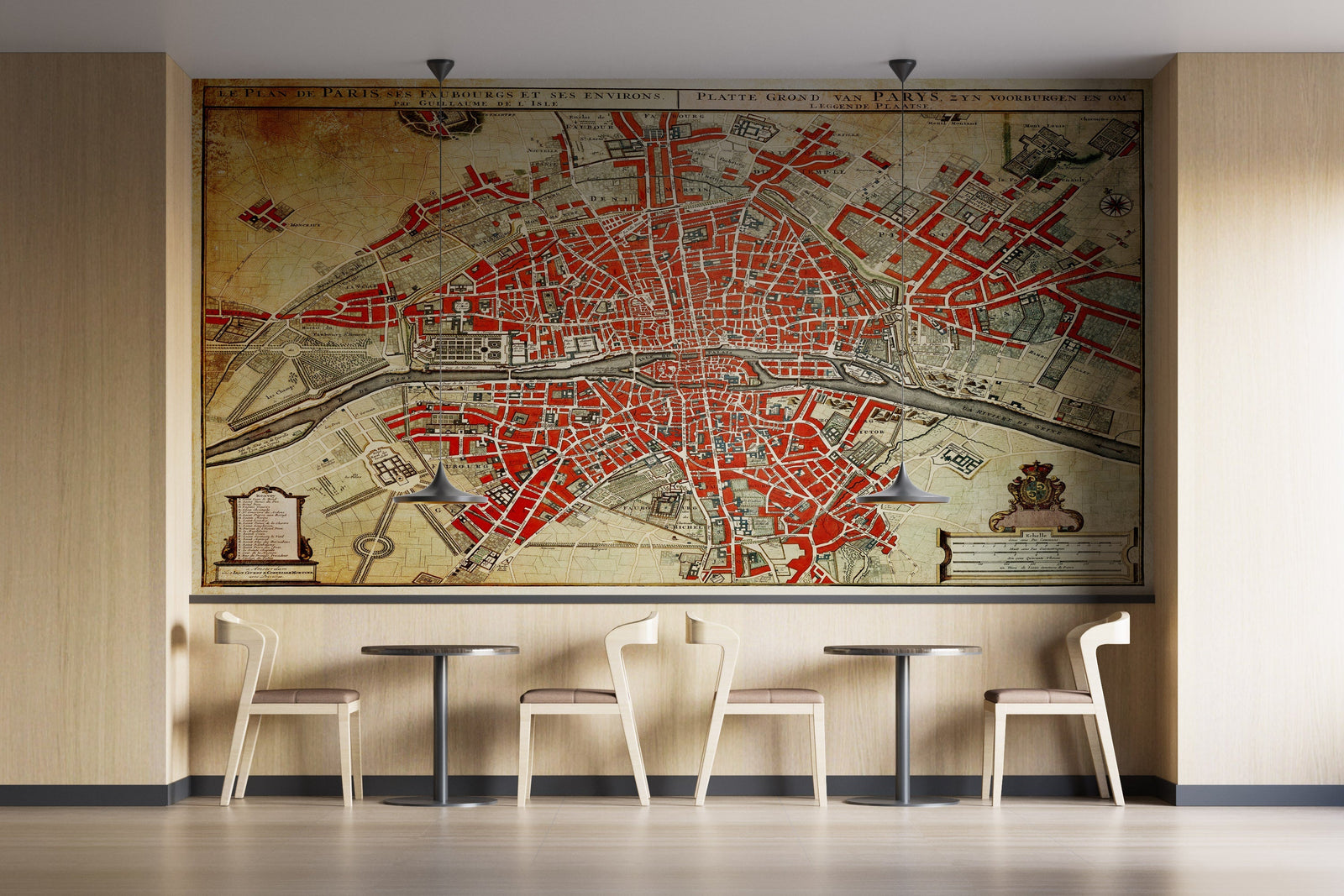 Vintage Map of Paris Wall Mural. Plattegrond van Parijs (ca. 1721–1774) by Guillaume Delisle. #6312