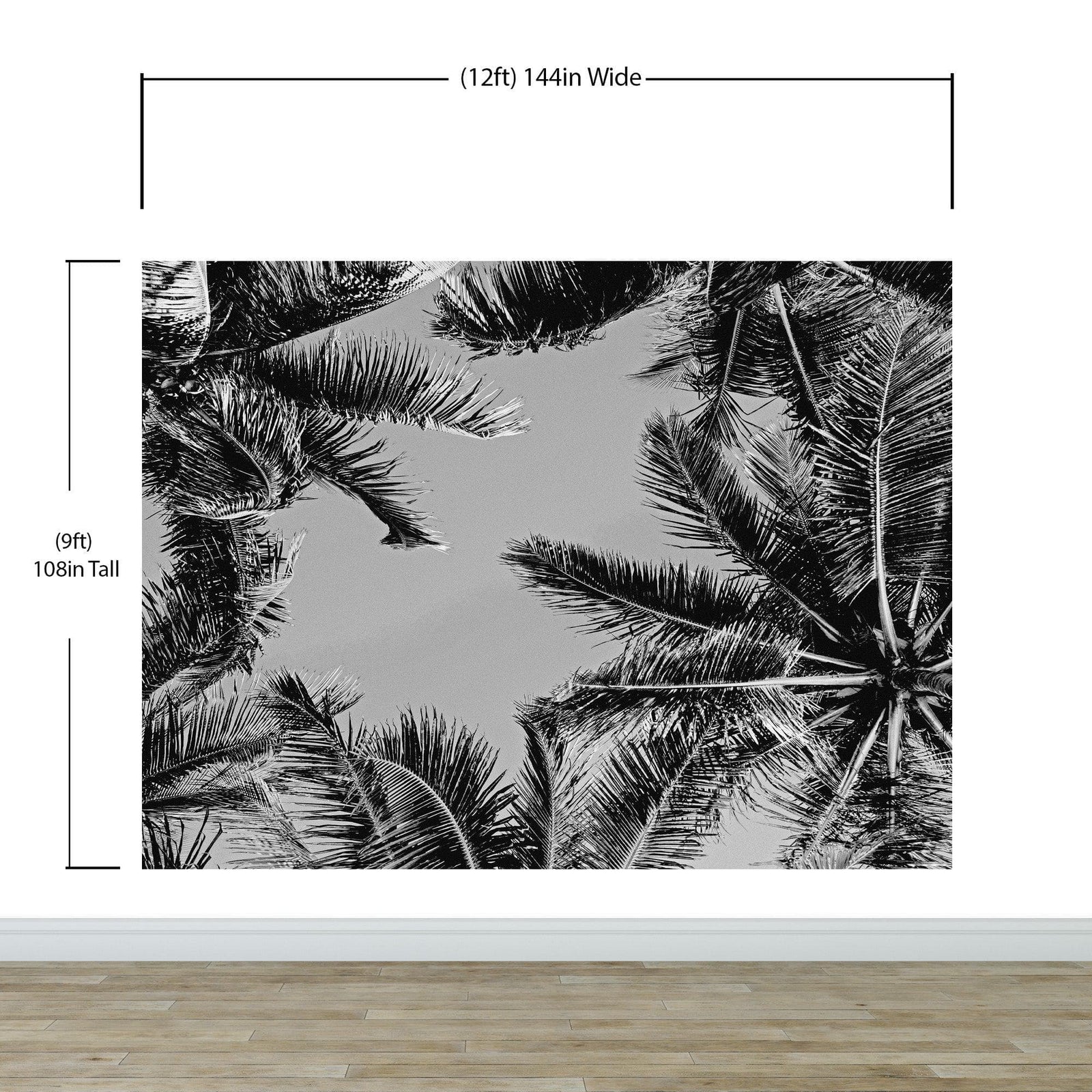 Black and White Tropical Palm Tree Mural. Vintage Summer Vibe. #6315