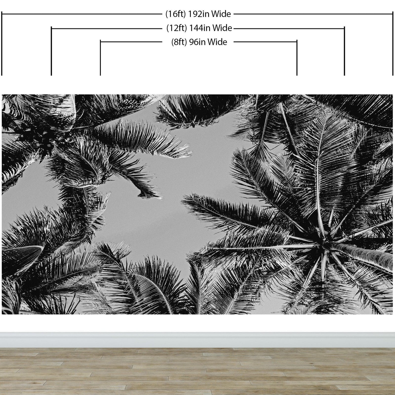 Black and White Tropical Palm Tree Mural. Vintage Summer Vibe. #6315