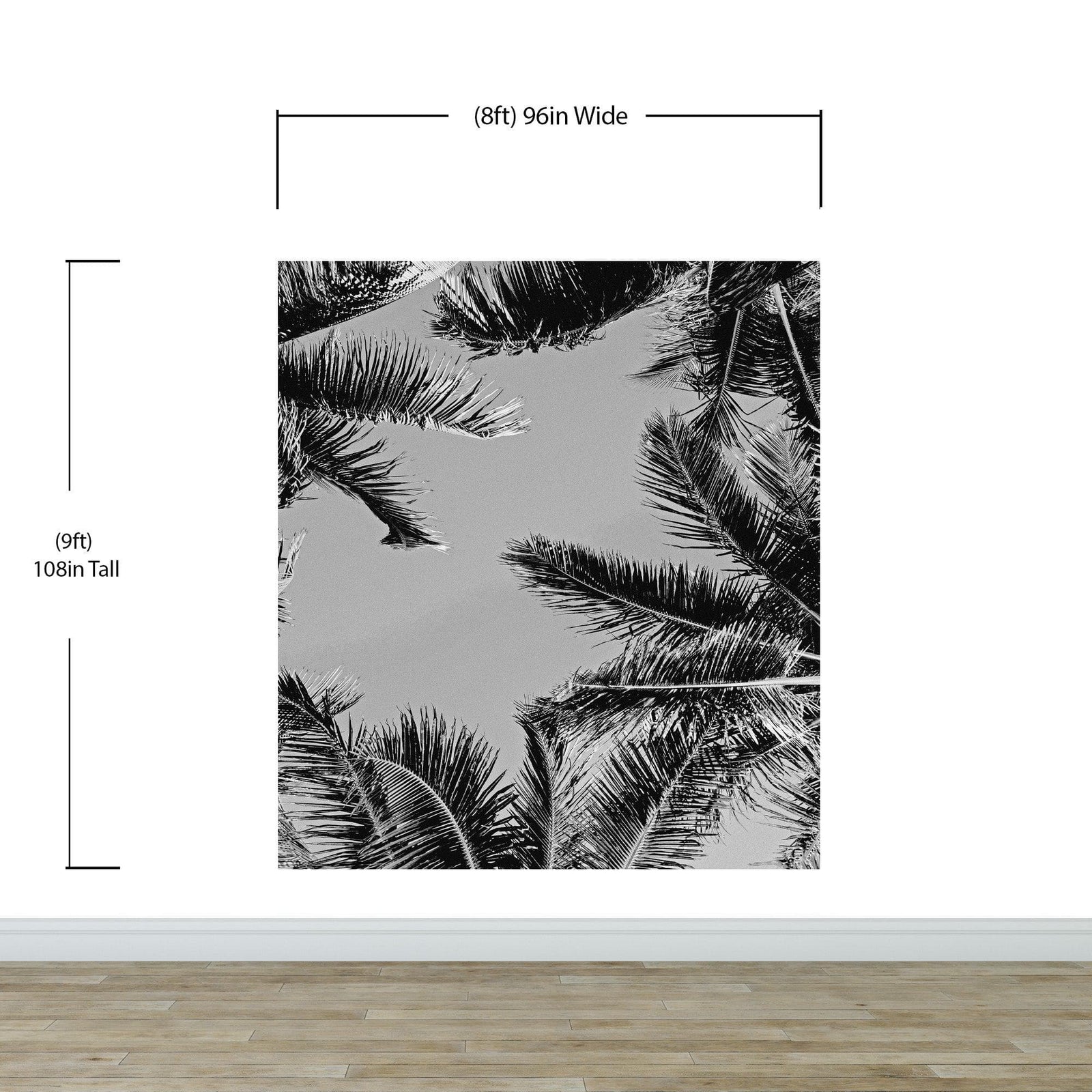 Black and White Tropical Palm Tree Mural. Vintage Summer Vibe. #6315